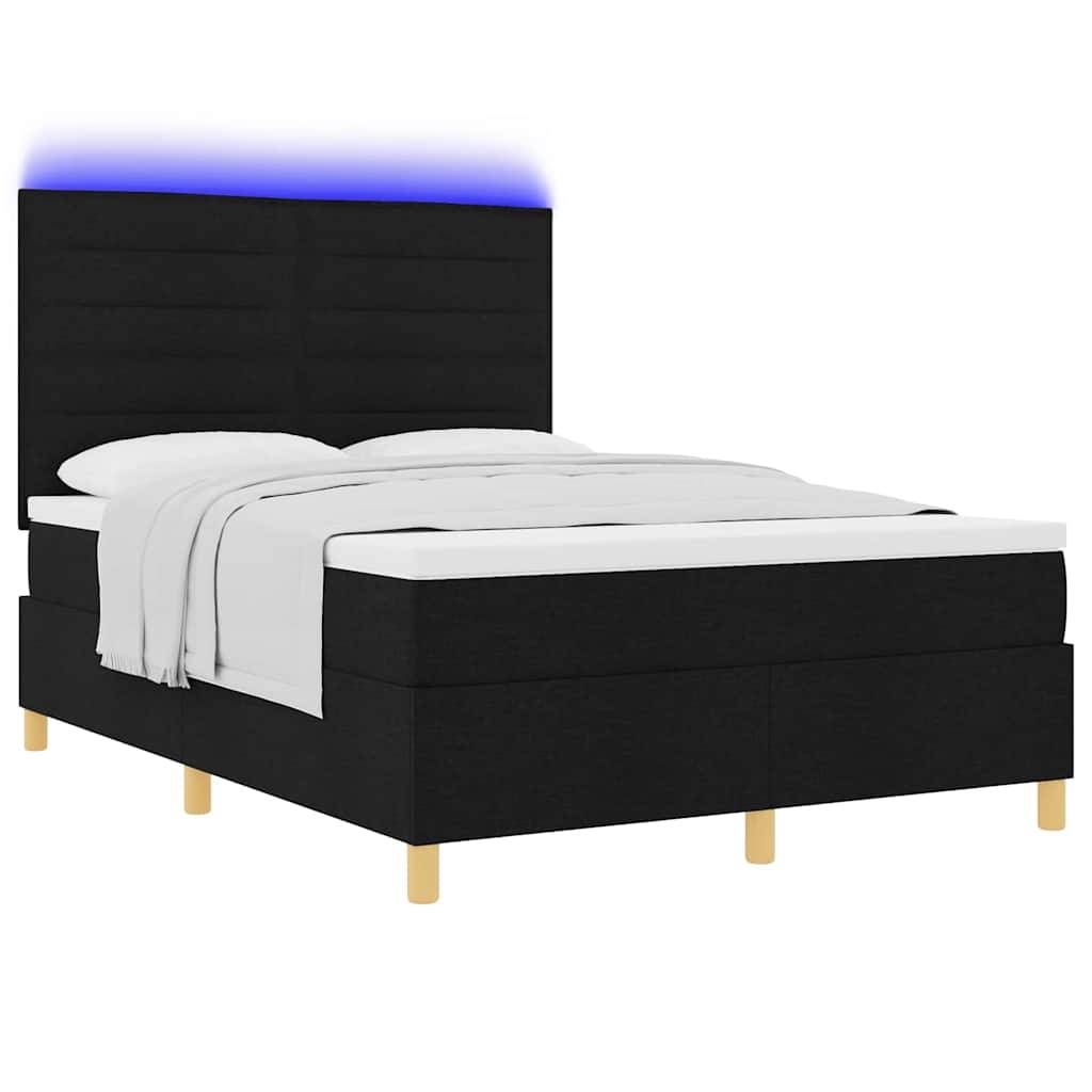vidaXL LED Boxspringbett mit Matratze Schwarz 160 x 200 cm Stoff