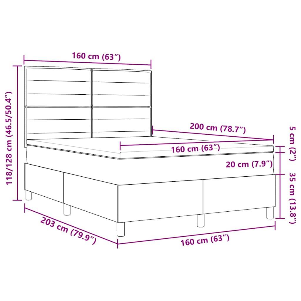Diagramm eines Doppelbetts mit Kopfteil, das folgende Abmessungen zeigt: 160 cm Breite, 200 cm Länge, 118 cm/128 cm Kopfteilhöhe, 35 cm Bettenhöhe.