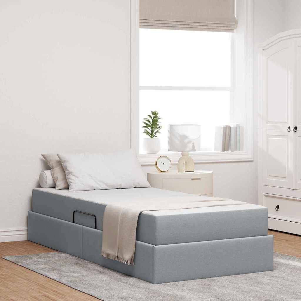 vidaXL Aufbewahrungsbett mit Matratze Hellgrau 100 x 200 cm Polyester
