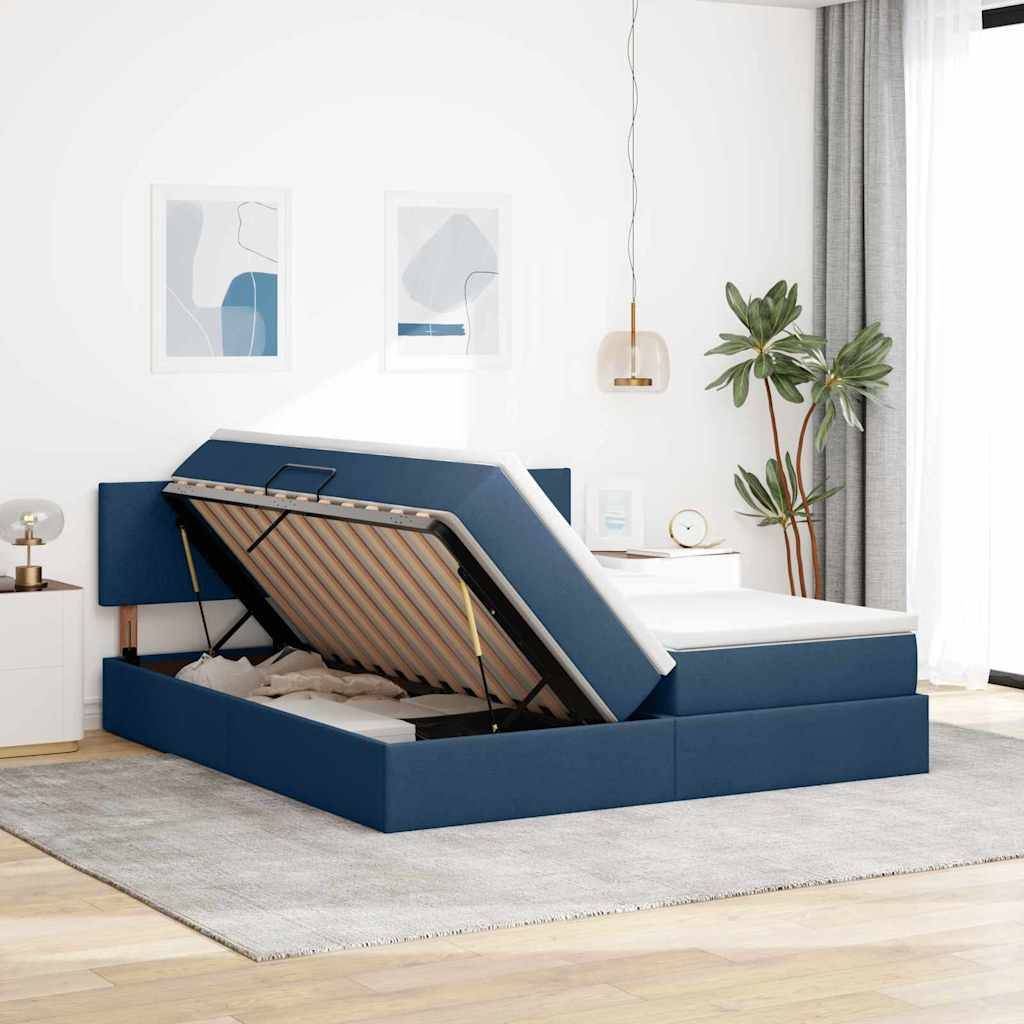 vidaXL Aufbewahrungsbett mit Matratze Blau 100 x 200 cm Kunstleder