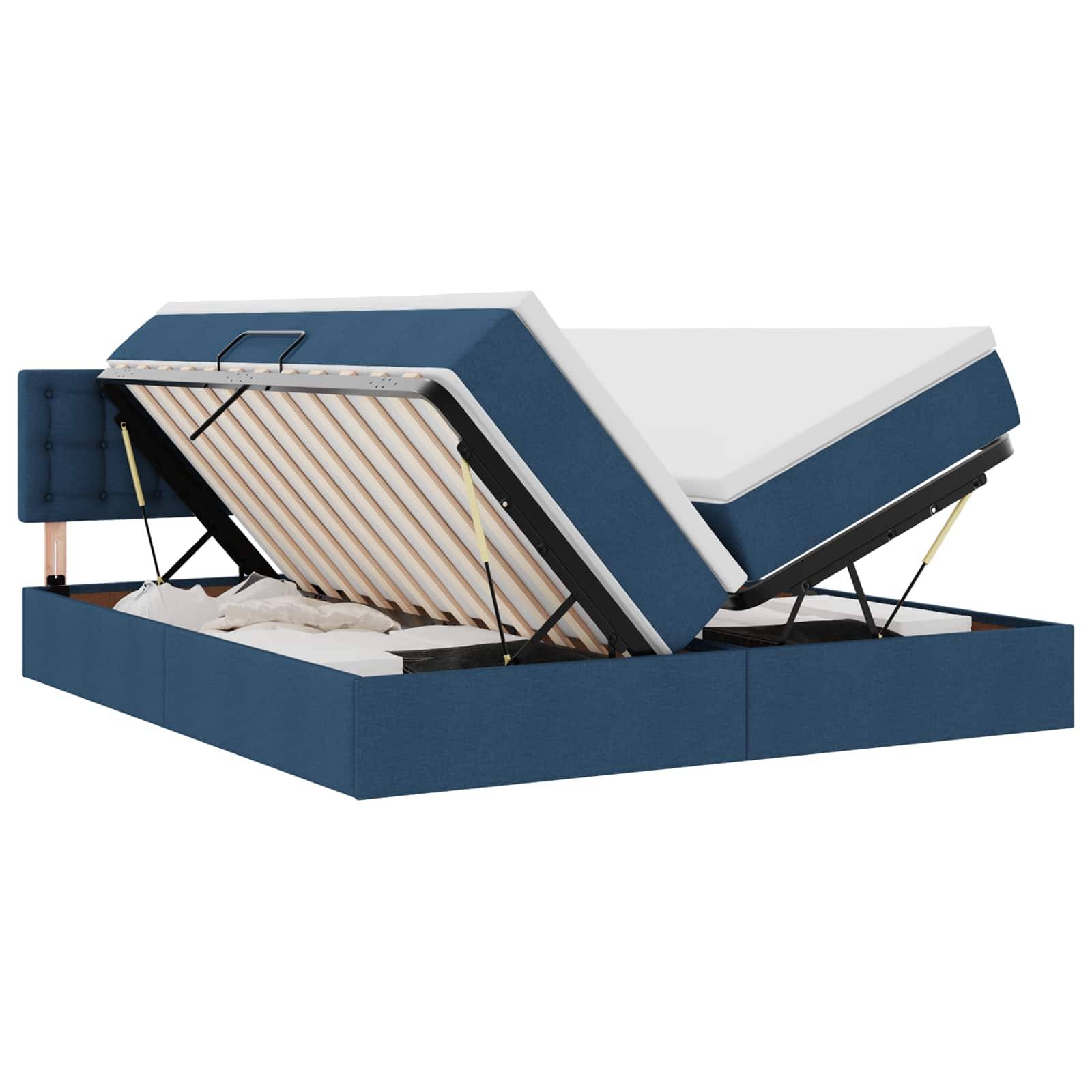 vidaXL Bett mit LED-Lichtleisten mit Kopfteil Blau 200 x 200 cm Stoff