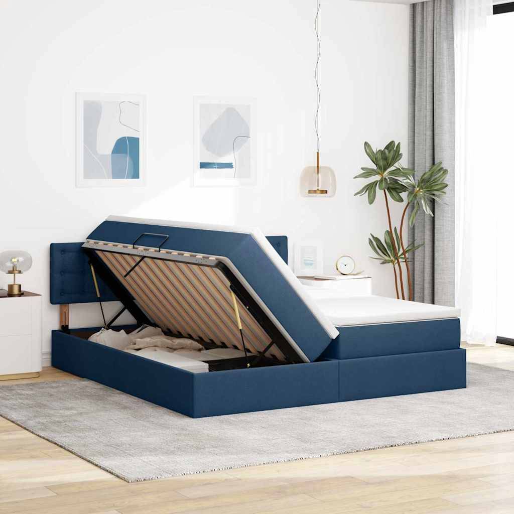 vidaXL LED-Speicherbett mit Matratze Blau 200 x 200 cm Stoff