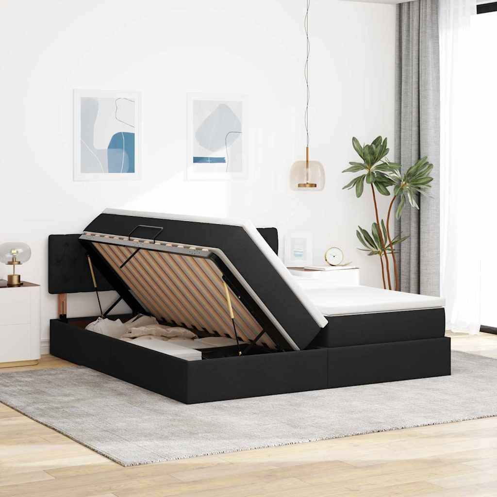 vidaXL Aufbewahrungsbett mit Matratze Schwarz 180 x 200 cm Kunstleder
