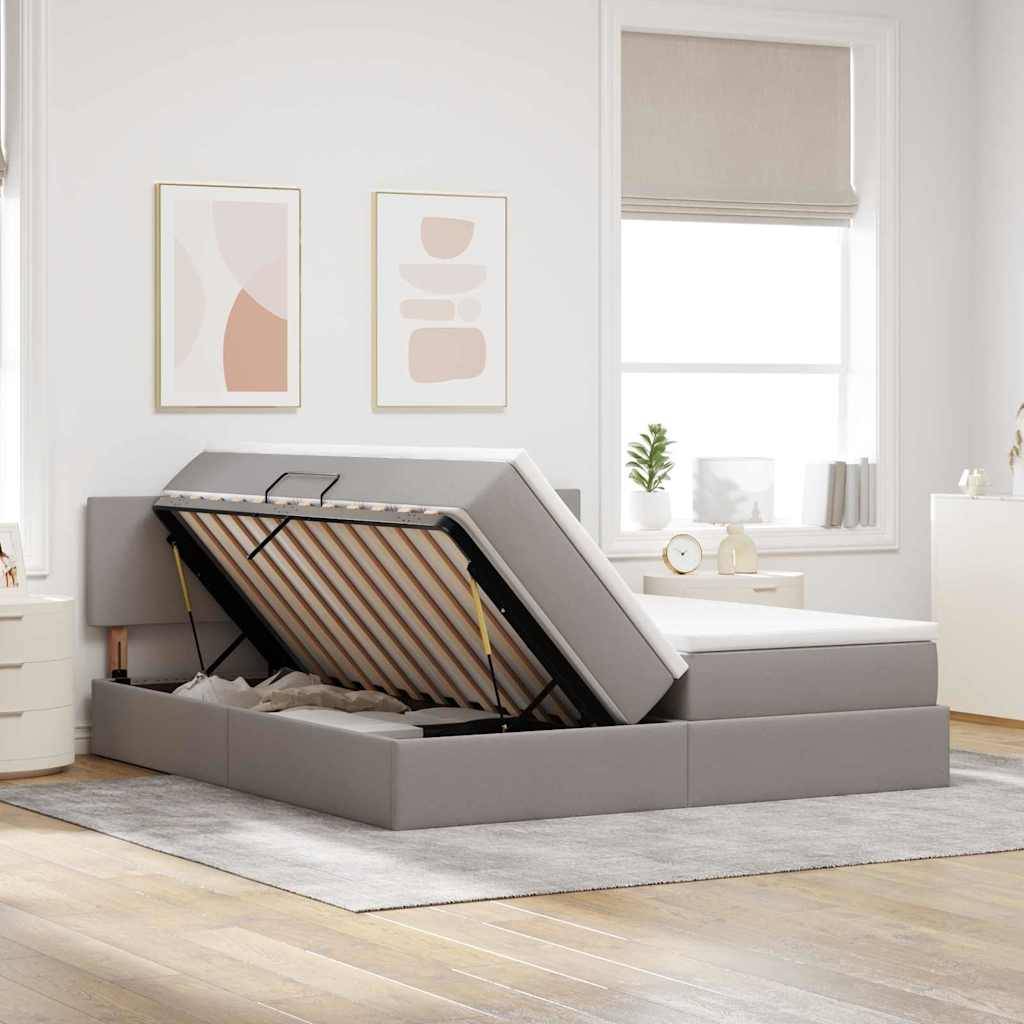 vidaXL LED-Speicherbett mit Matratze Taupe 180 x 200 cm Stoff