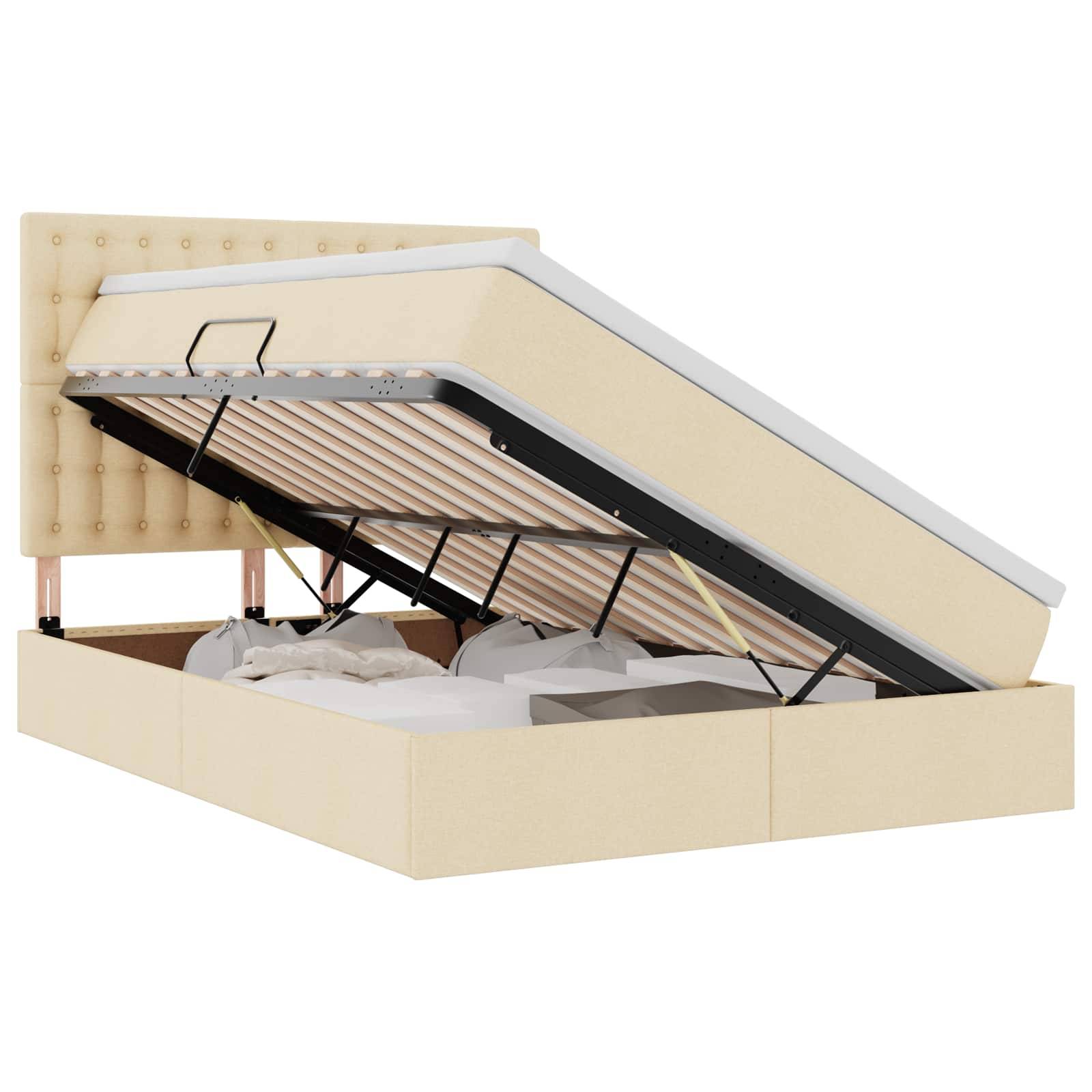 vidaXL LED-Speicherbett mit Matratze Creme 140 x 200 cm Stoff