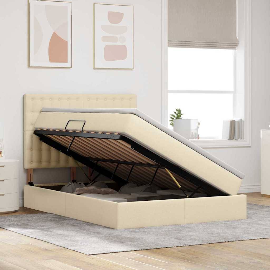 vidaXL LED-Speicherbett mit Matratze Creme 140 x 190 cm Stoff