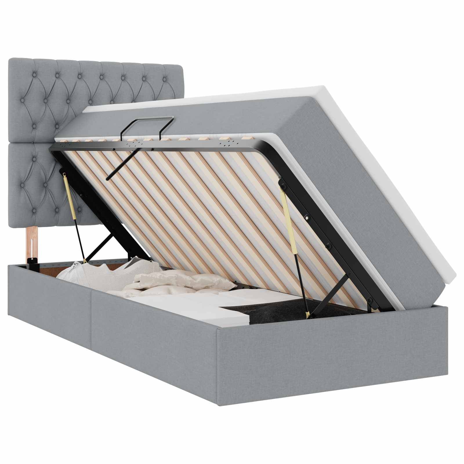 vidaXL Aufbewahrungsbett mit Matratze Hellgrau 90 x 190 cm Stoff