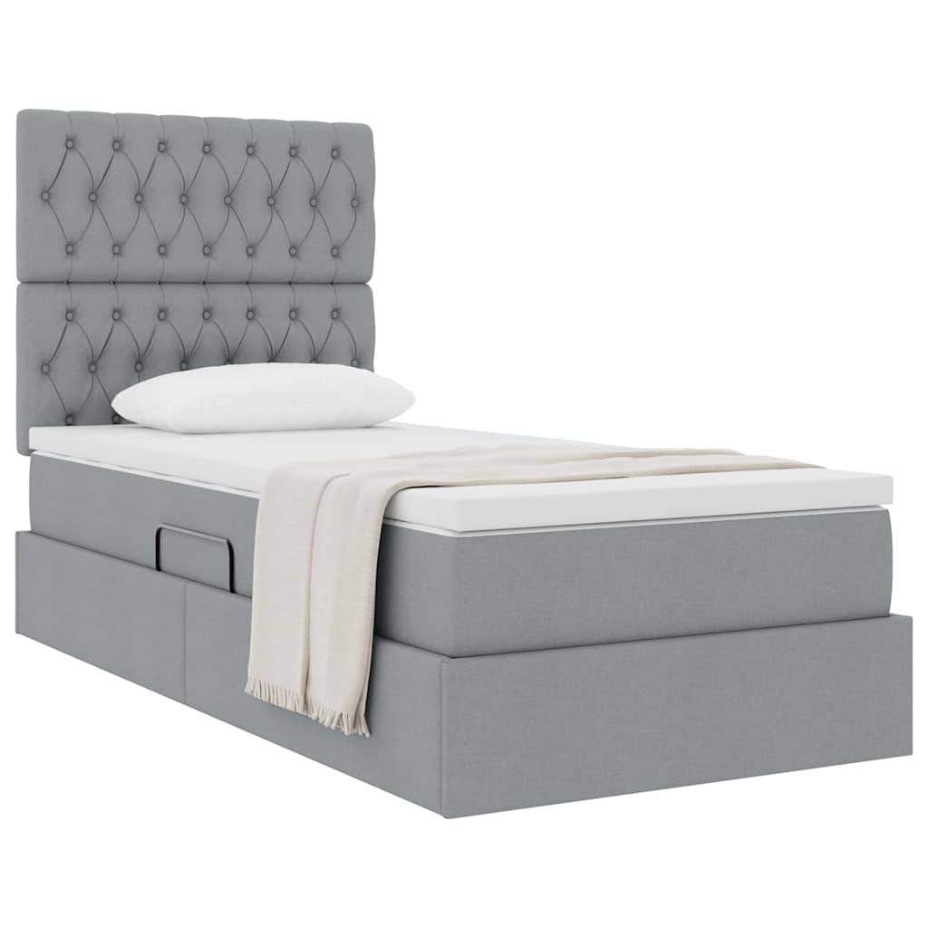 vidaXL Aufbewahrungsbett mit Matratze Hellgrau 90 x 190 cm Stoff