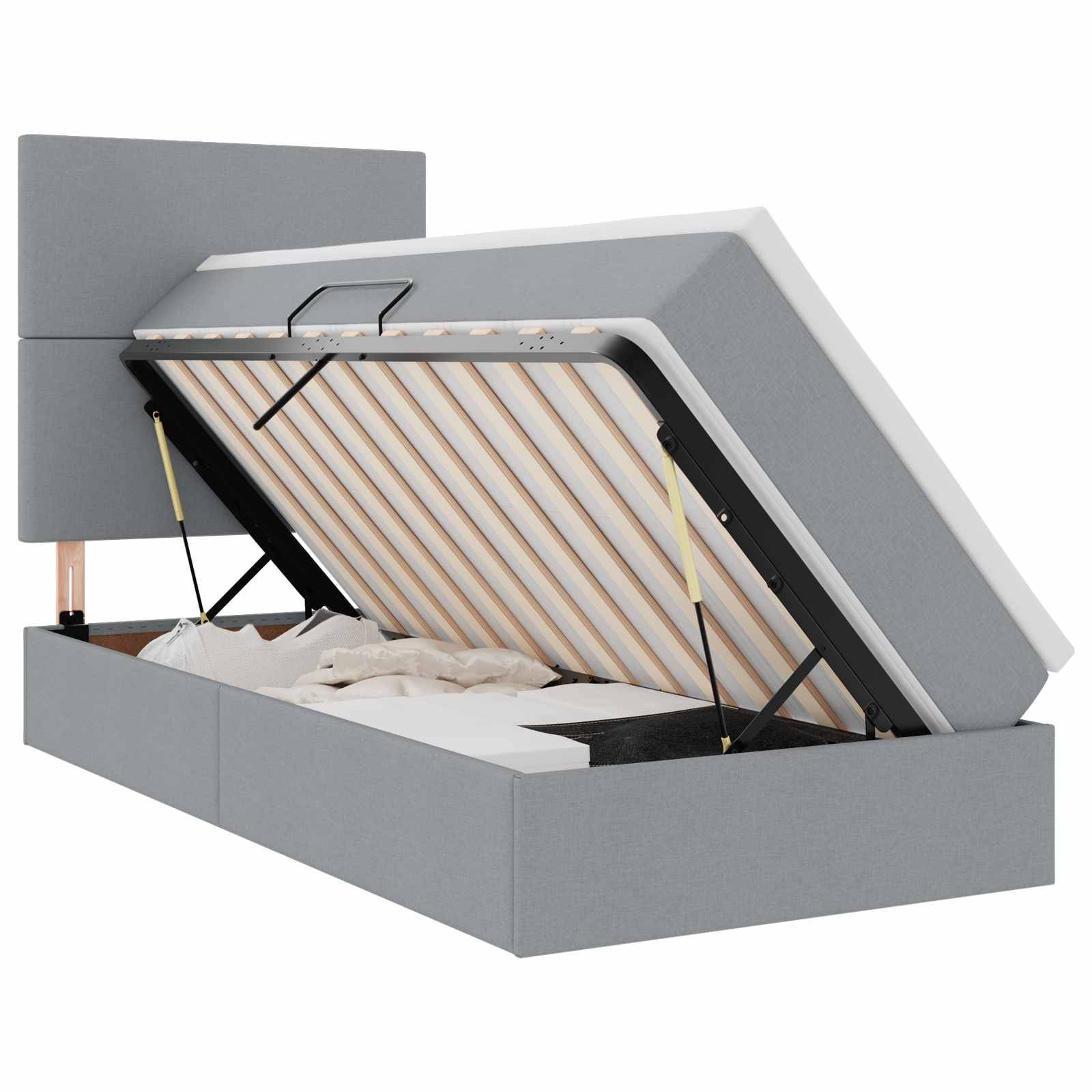 vidaXL LED-Speicherbett mit Matratze Hellgrau 90 x 200 cm Stoff