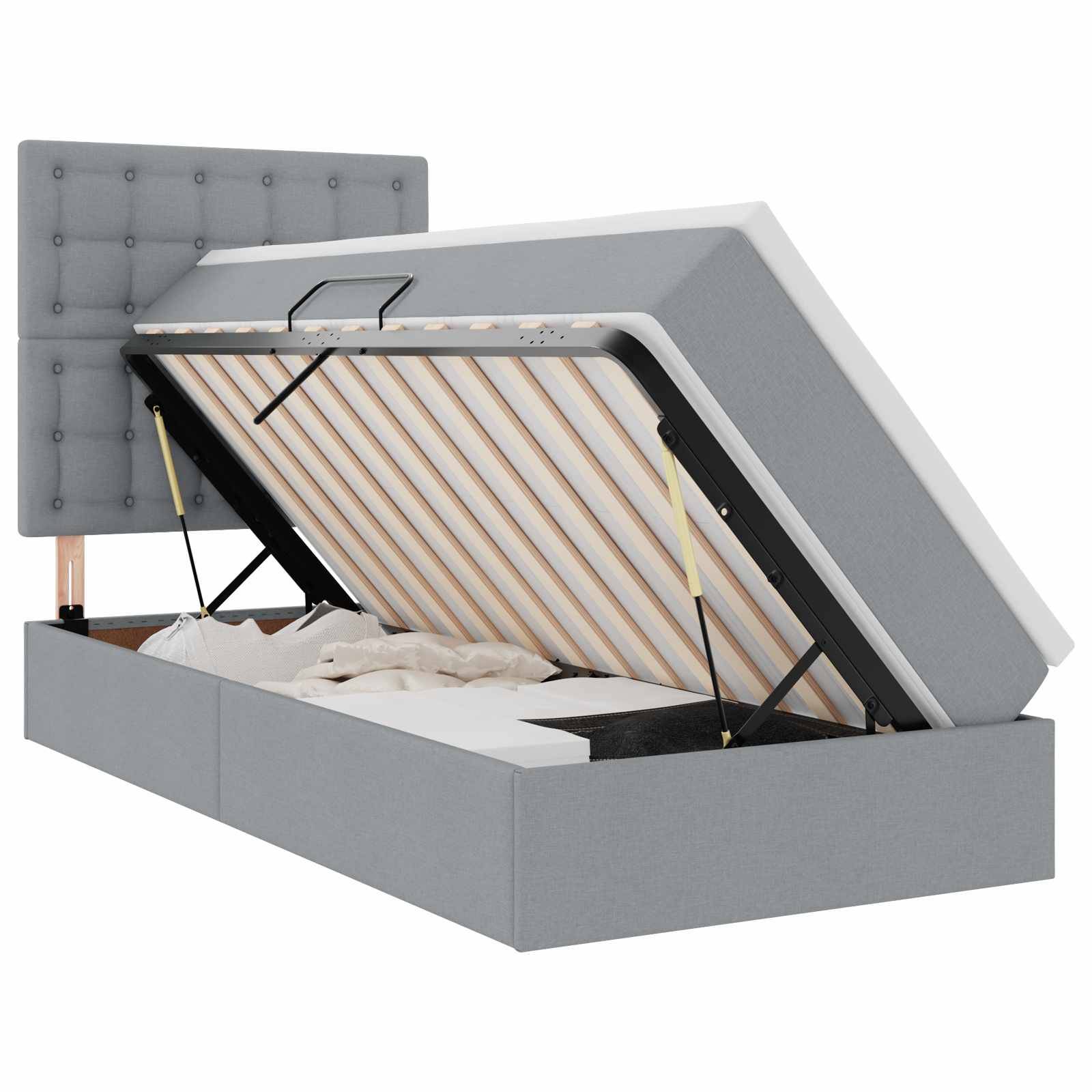 vidaXL Aufbewahrungsbett mit Matratze Hellgrau 100 x 200 cm Stoff
