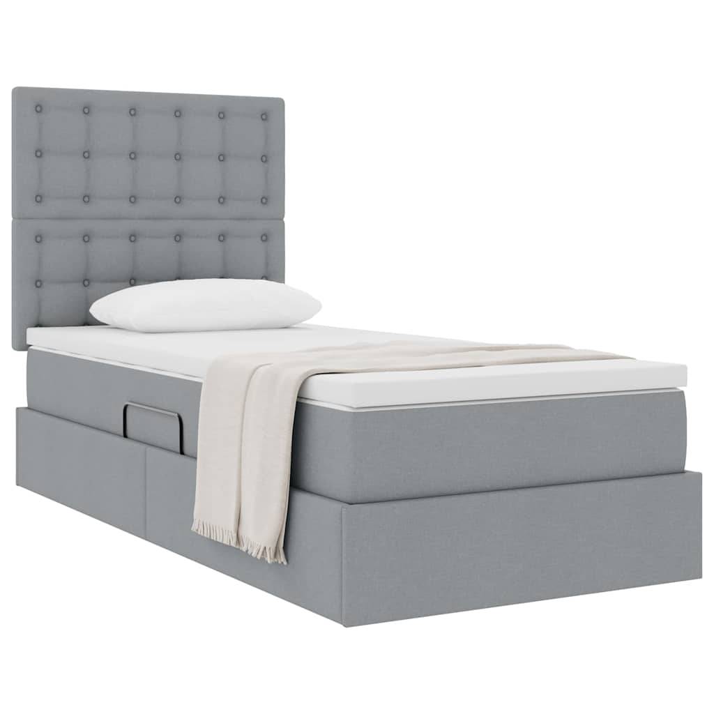vidaXL Aufbewahrungsbett mit Matratze Hellgrau 100 x 200 cm Stoff