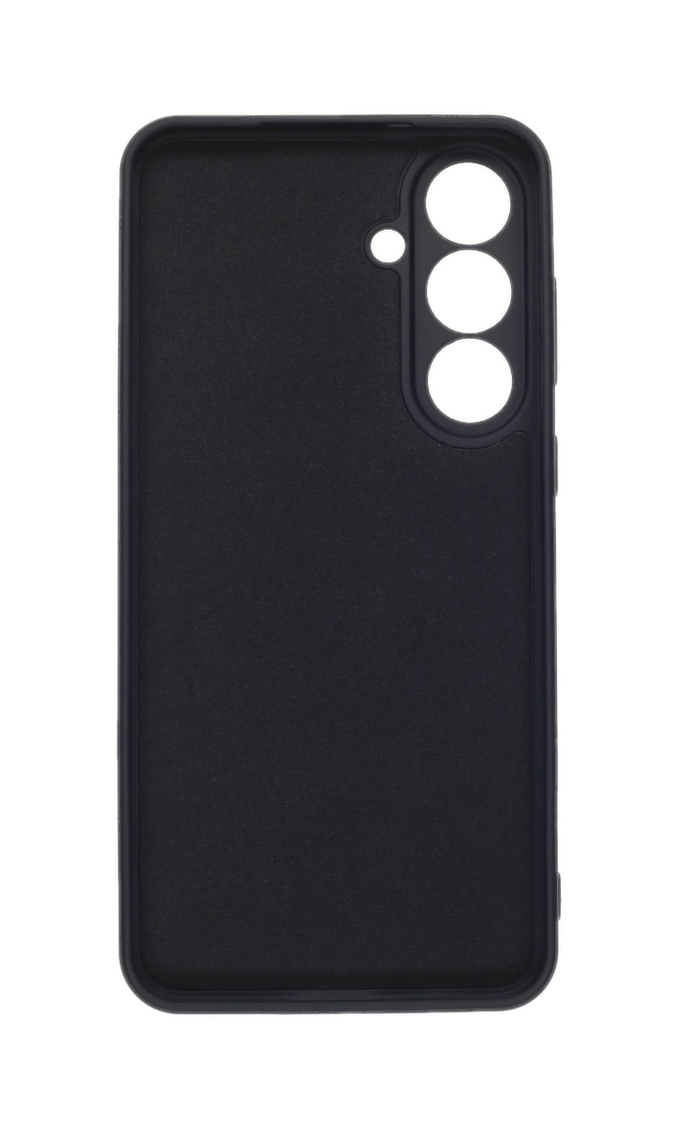 Ein schwarzes Smartphone-Schutzhülle mit mehreren Kameraaussparungen, konzipiert für ein Gerät mit drei rückwärtigen Linsen und einem Blitz.