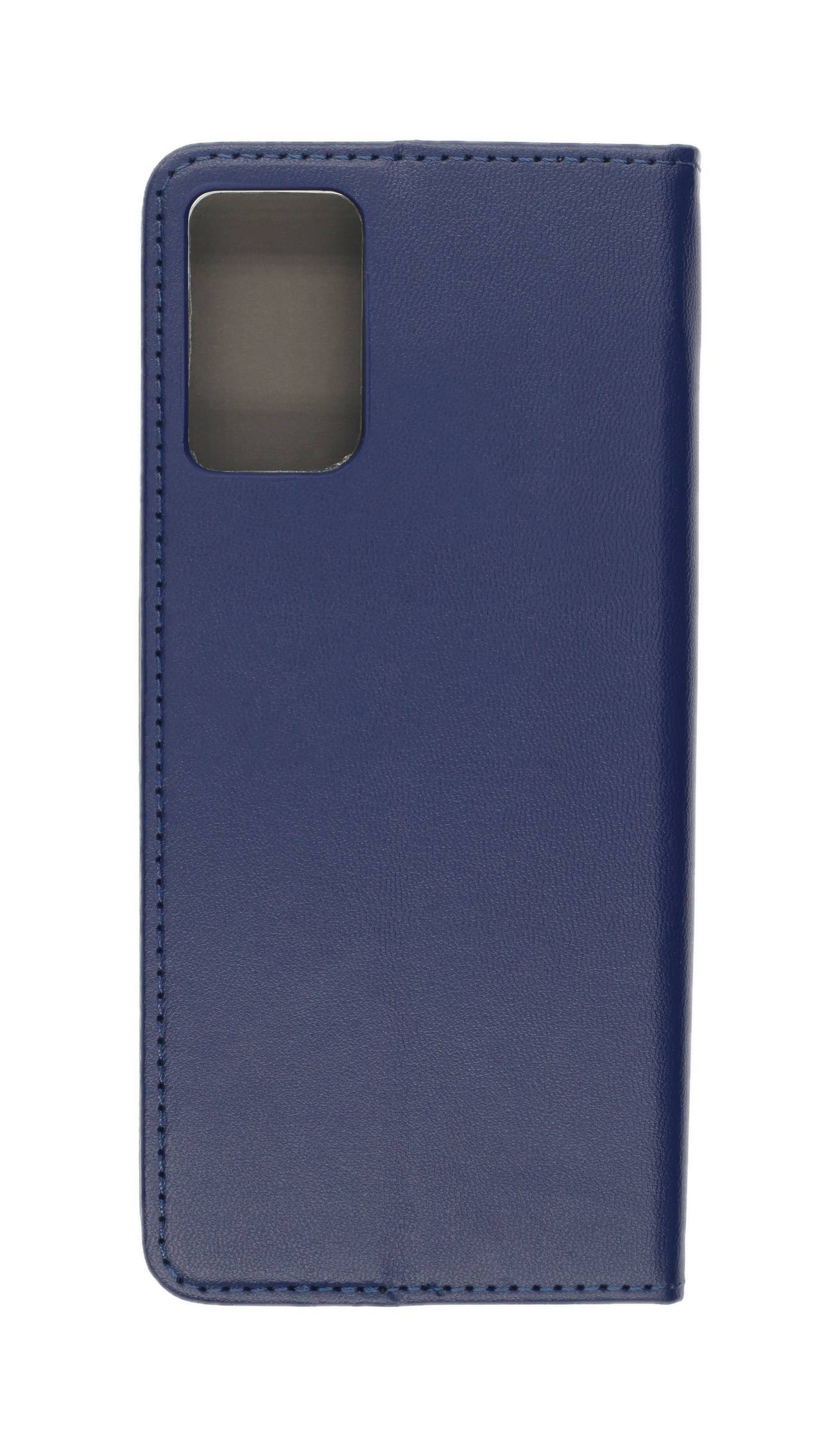 Ein blaues Handyschutzkase mit einem rechteckigen Ausschnitt oben links für die Kamera.