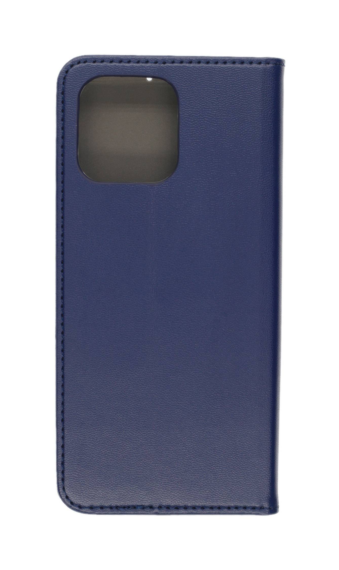 Blaues Smartphone-Gehäuse mit Fensterausschnitt an der Vorderseite.