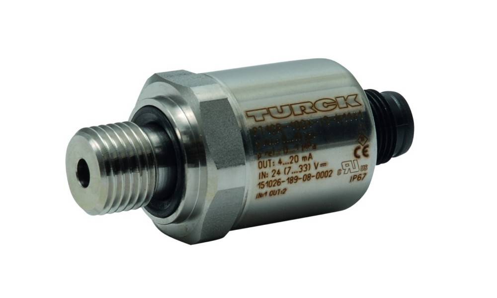 Ein metallischer zylindrischer Sensor mit dem Markennamen 