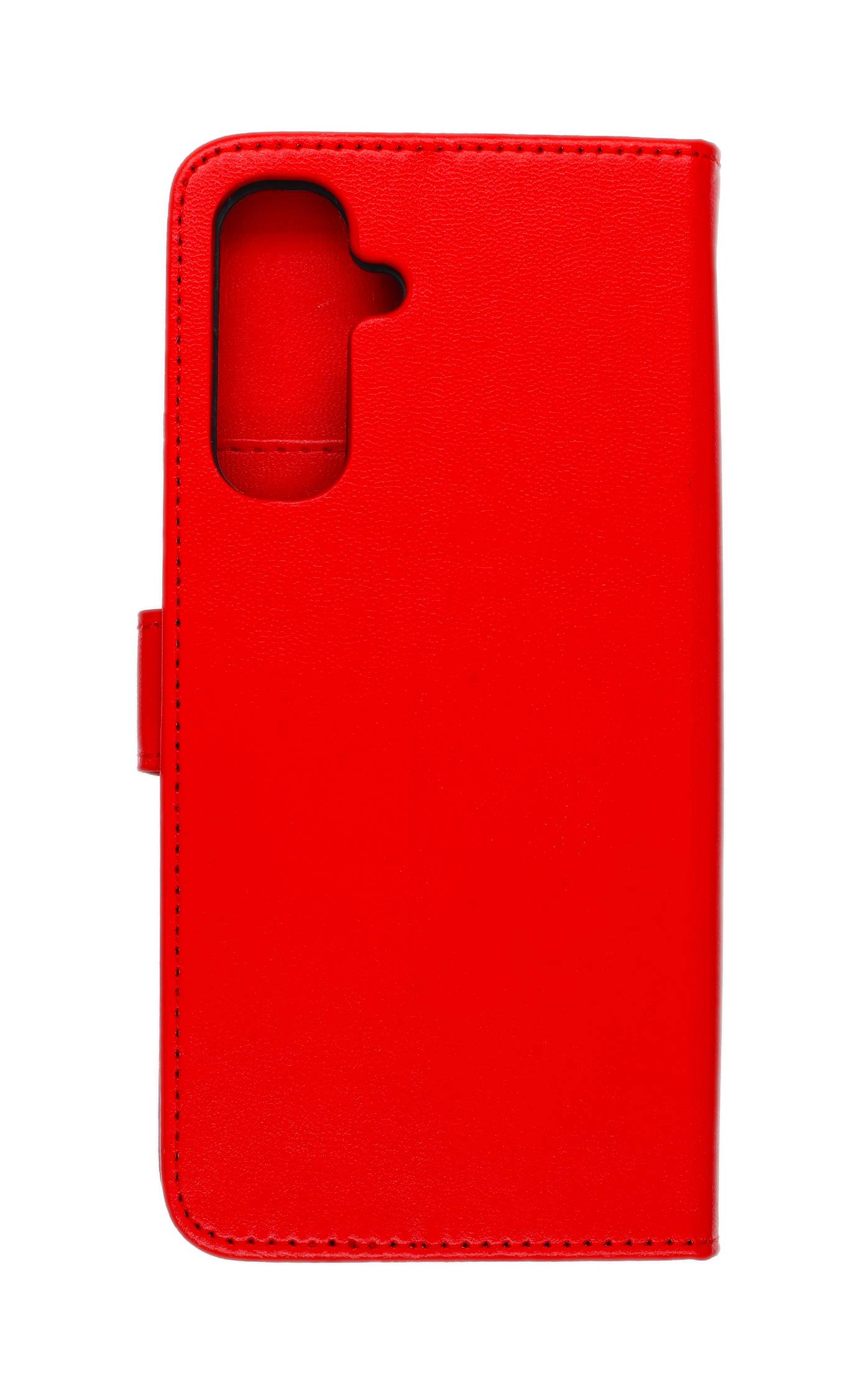 Ein rotes Handyhülle mit einer Aussparung für die Kamera und Tasten auf der linken Seite.