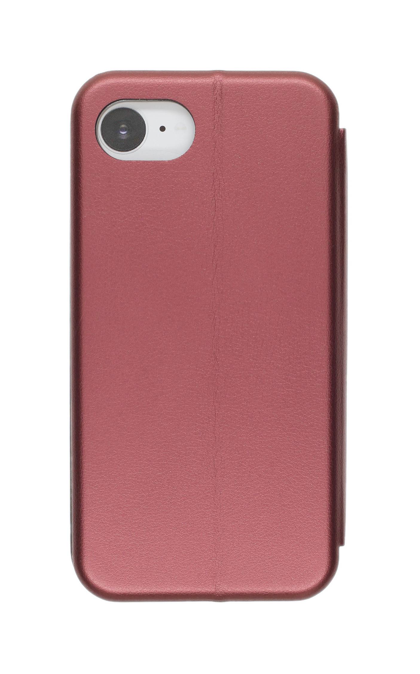 Ein Smartphone, das teilweise von einer strukturierten, rosa-roten Schutzhülle bedeckt ist, wobei die Kamera und der Blitz in der oberen Ecke sichtbar sind.