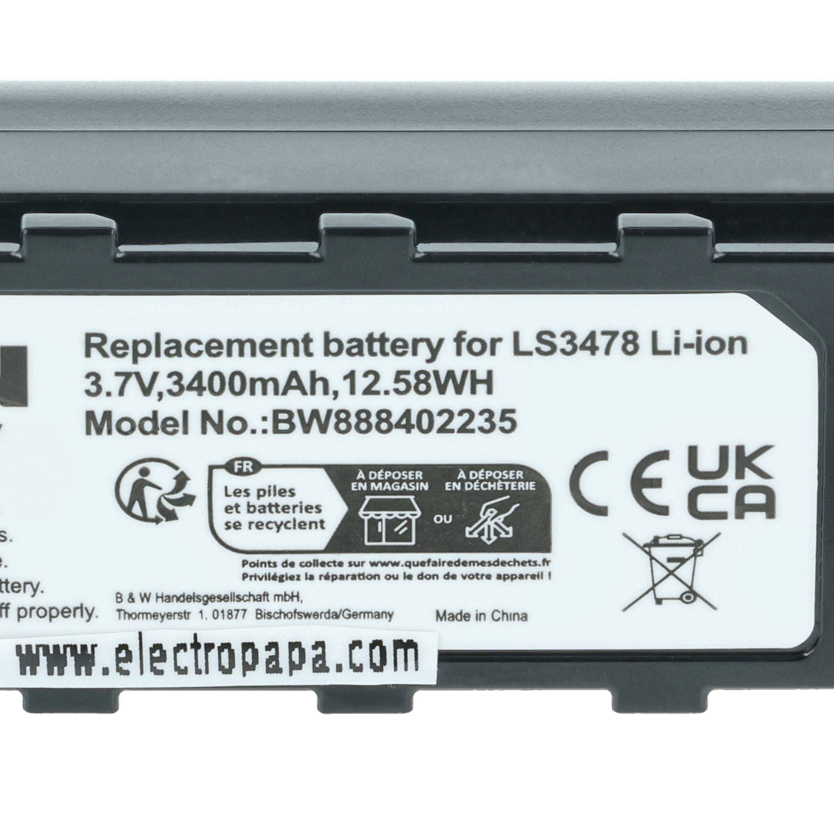 vhbw 5x Akku kompatibel mit Symbol MT2000, NGIS, XS3478 Barcodescanner POS (3400 mAh, 3,7 V, Li-Ion)