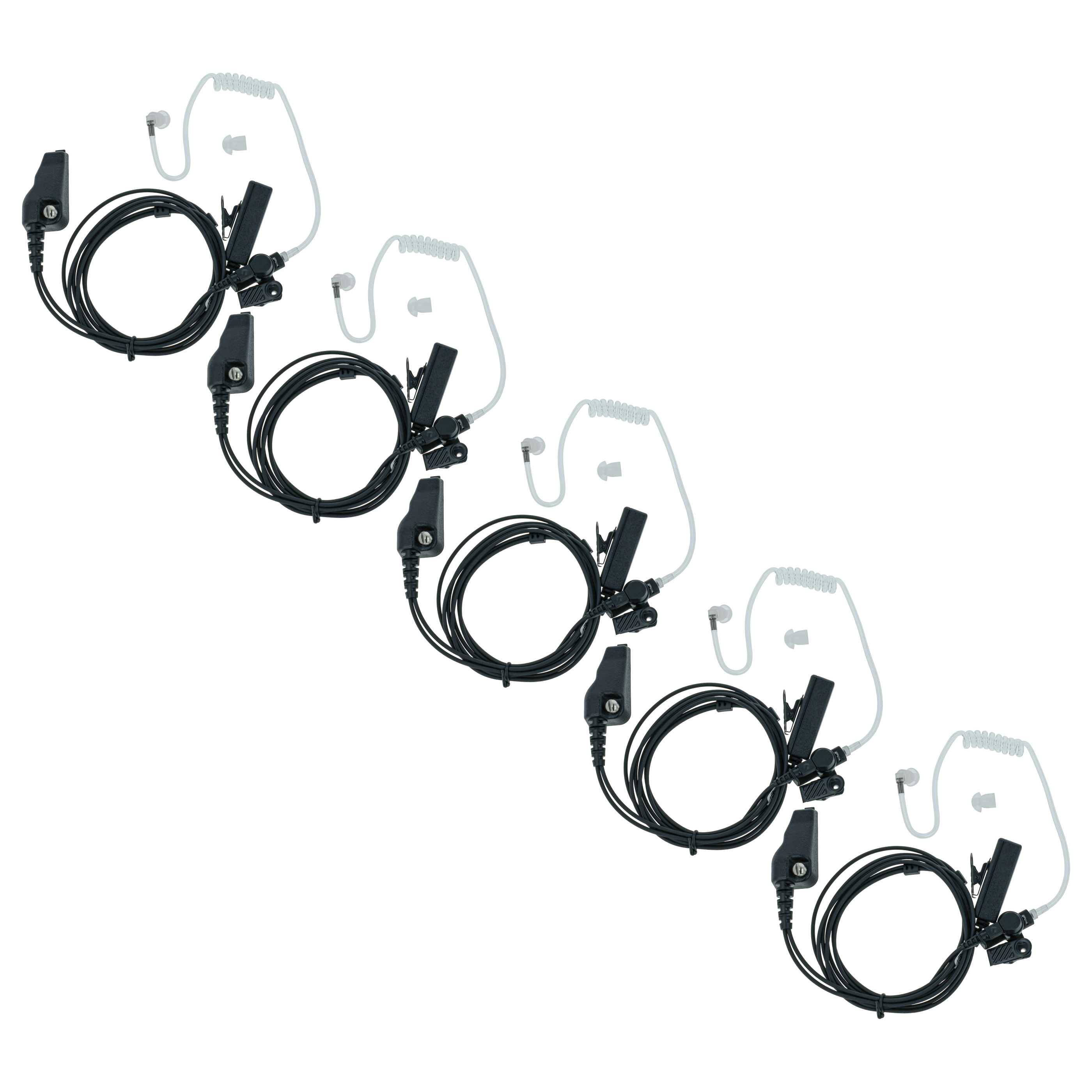 vhbw 5x Headset kompatibel mit Kenwood TK-190, TK-2180, TK-2140E, TK-2140 Funkgerät mit PTT Mikrofon - transparent, schwarz, Akustikschlauch