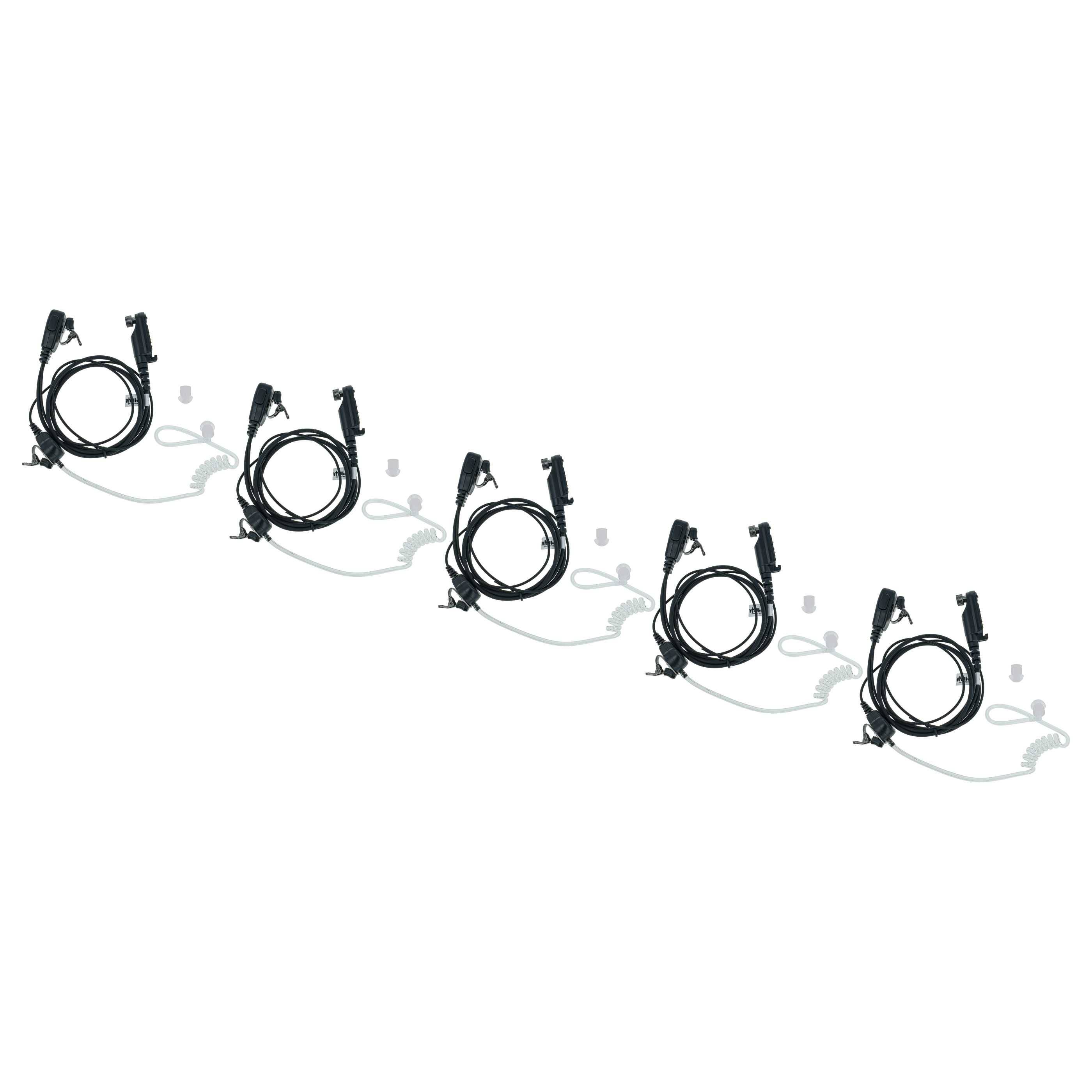 vhbw 5x Headset kompatibel mit Hyt / Hytera PD682, PD662G, PD680, PD662 Funkgerät mit PTT Mikrofon - transparent, schwarz, Akustikschlauch