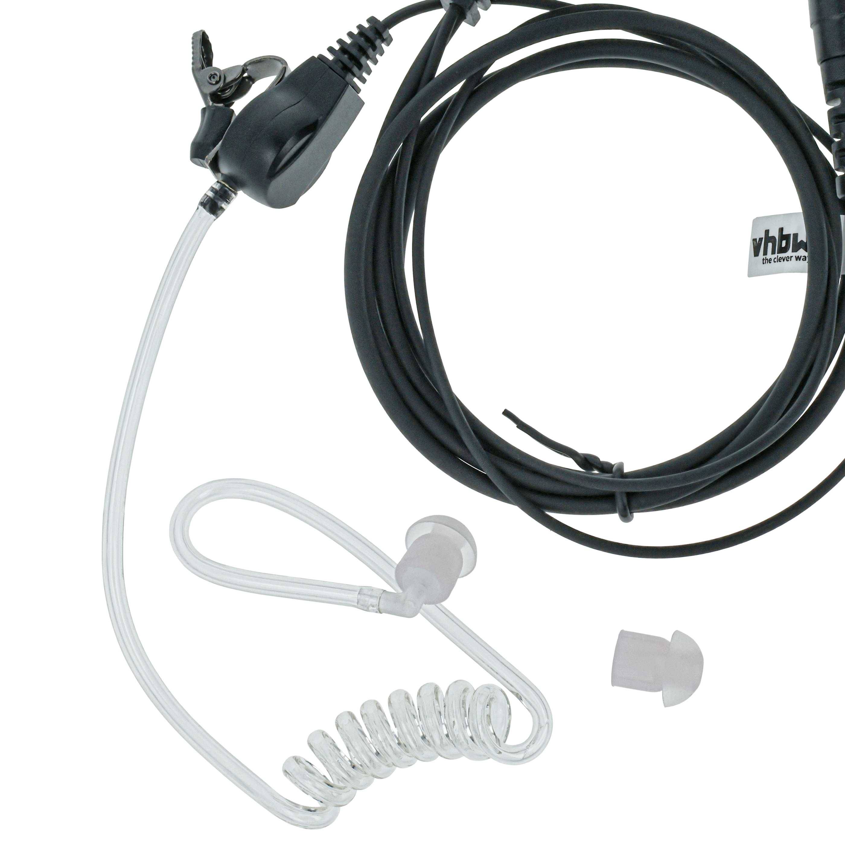 vhbw Headset kompatibel mit HYT PD605, PD602G Funkgerät mit Push-to-Talk Mikrofon - transparent, schwarz, Transparenter Akustikschlauch