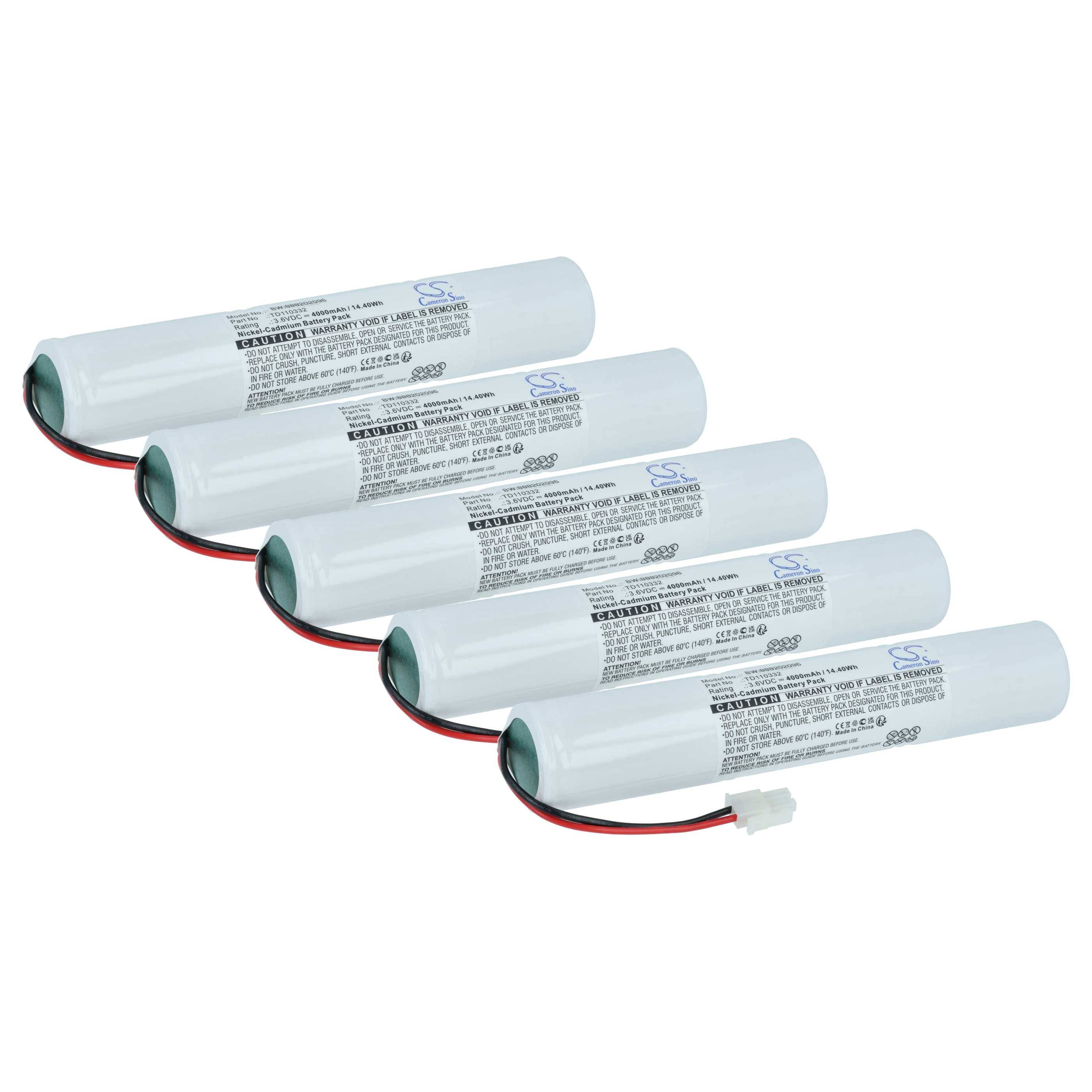 vhbw 5x Akku kompatibel mit Schneider 329059830, 329042820, 3 VNT DH, 3 KRMT 33/62 Fluchtweg, Notfallbeleuchtung (4000 mAh, 3,6 V, NiCd)