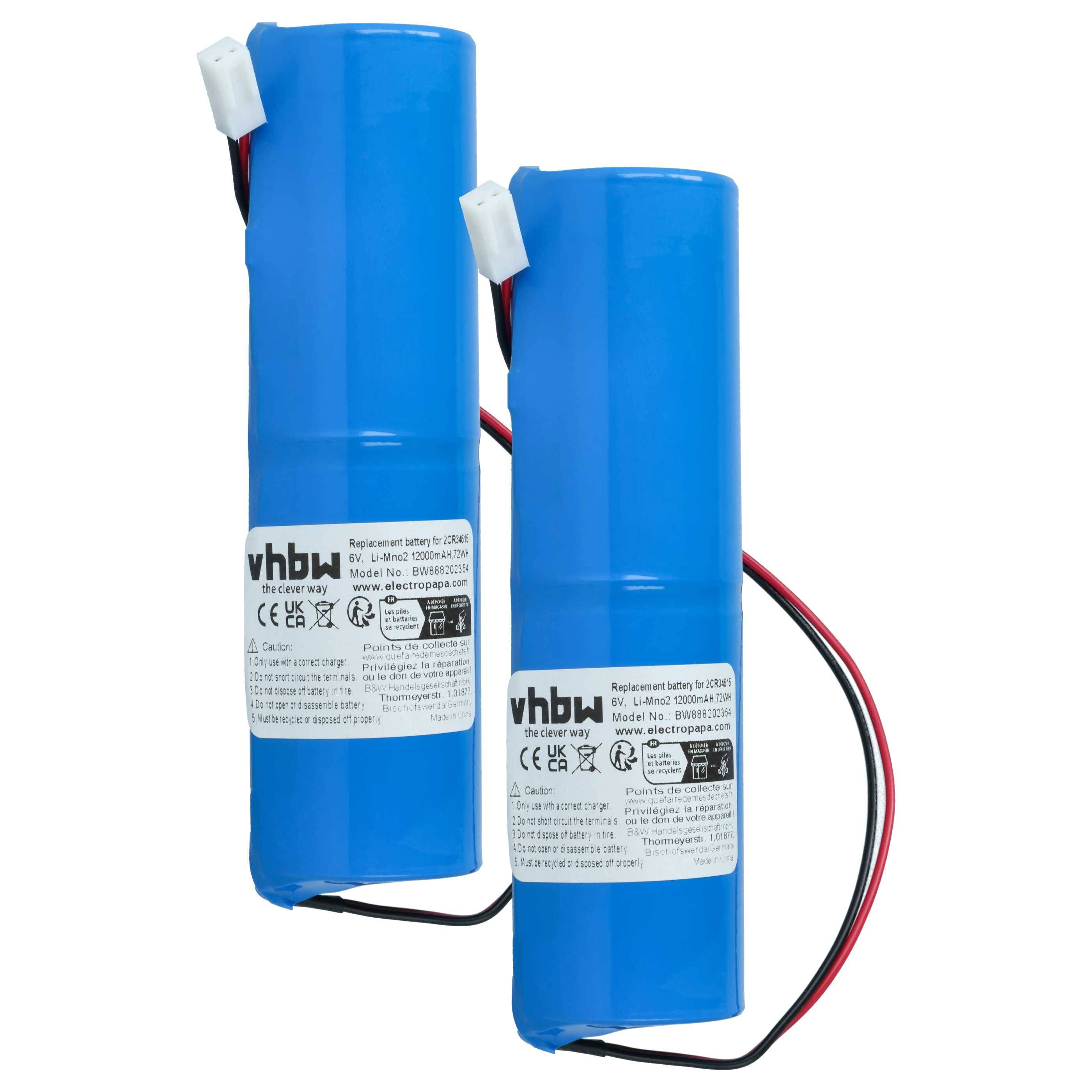 vhbw 2x Batterie kompatibel mit Jablotron JA-180A, JA-80A Alarmanlage, Alarmsystem (12000 mAh, 6 V, Li-MnO2)