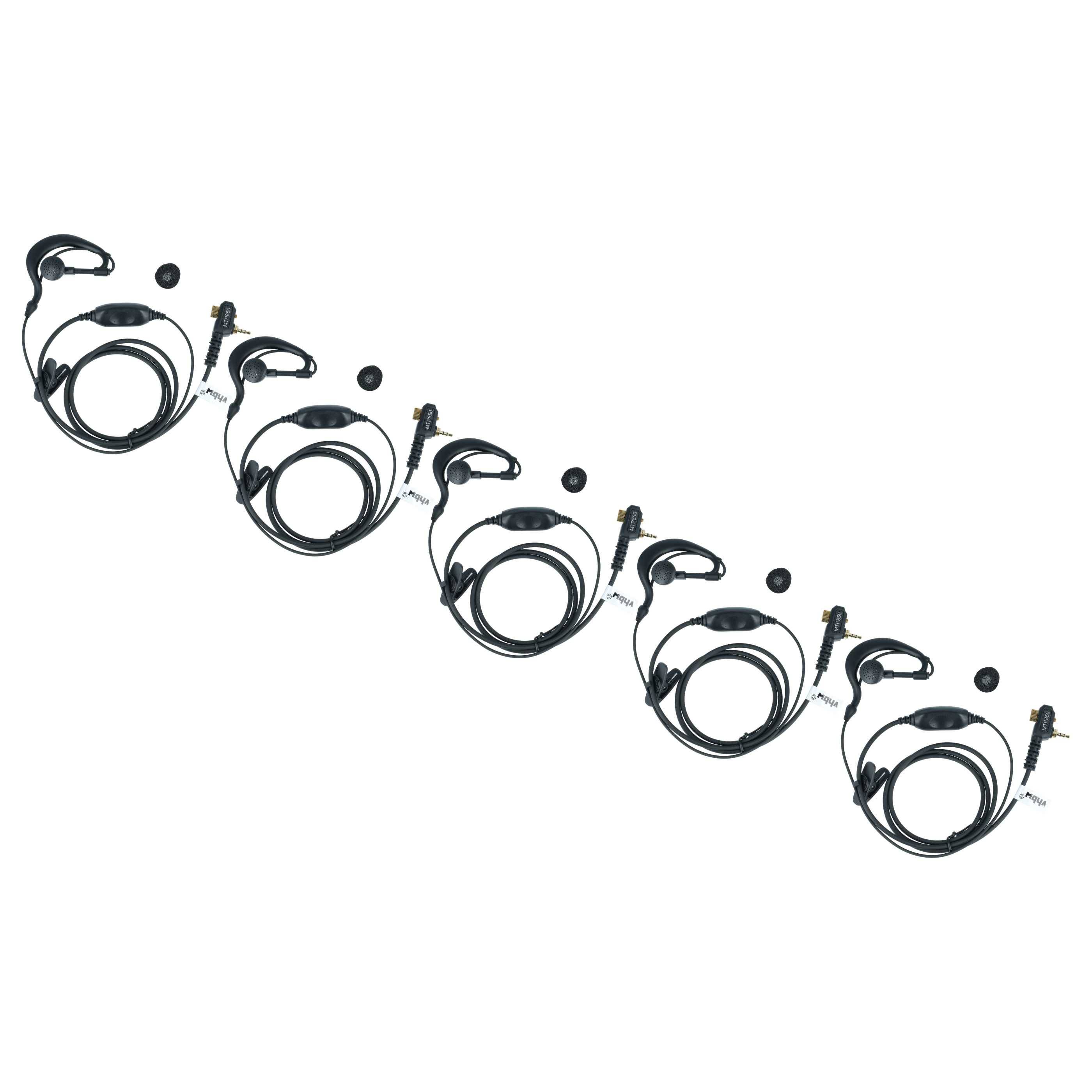 vhbw 5x Headset kompatibel mit Motorola MTH850, MTP850, MTH650, CEP400, Tetra, MTH600, MTH800 Funkgerät - schwarz