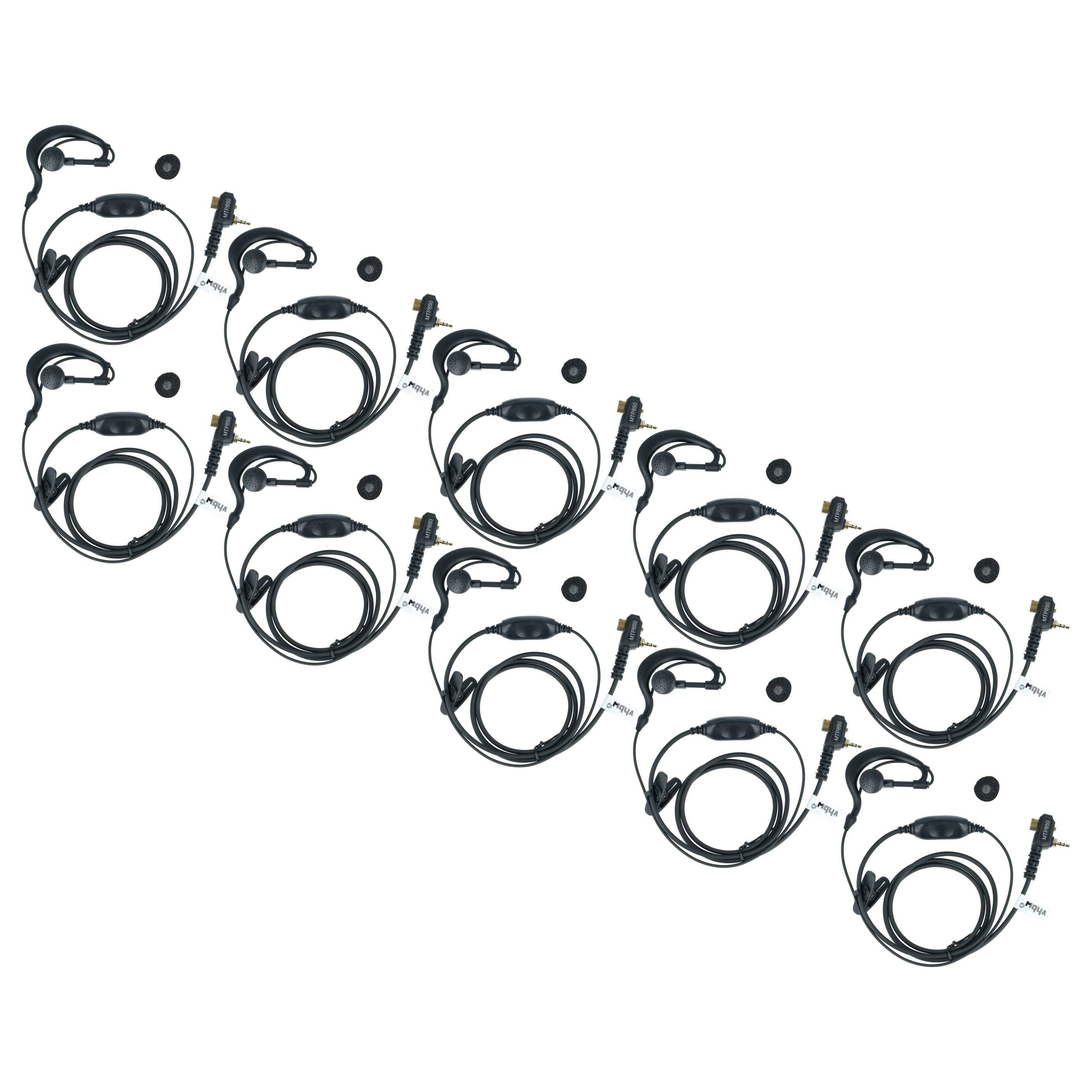 vhbw 10x Headset kompatibel mit Motorola MTH850, MTP850, MTH650, CEP400, Tetra, MTH600, MTH800 Funkgerät - schwarz