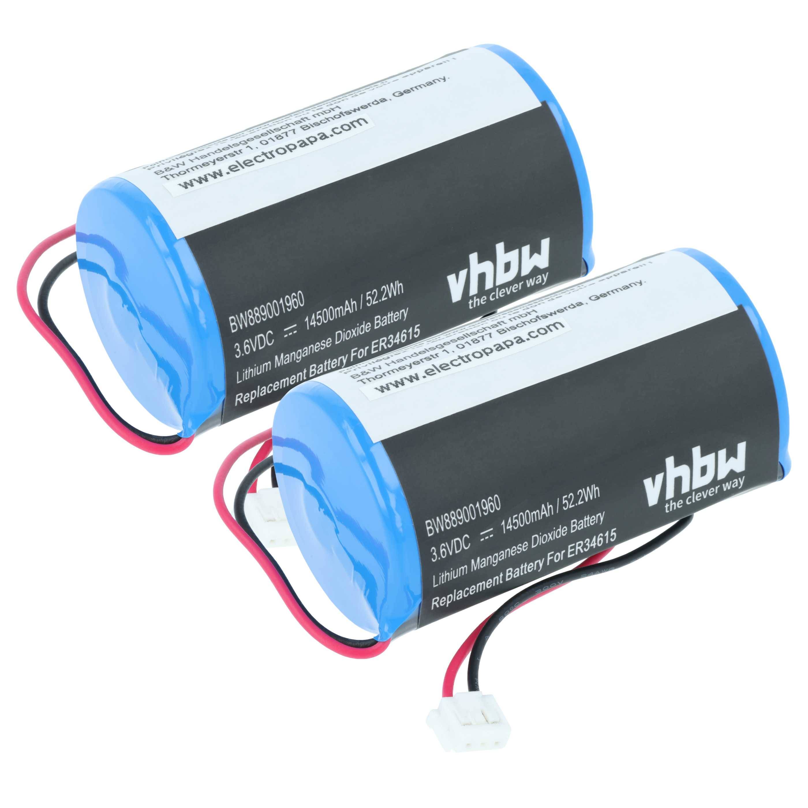 vhbw 2x Batterie kompatibel mit DSC WT4911B, WT4911, WT4911BM, IMPASSA Alarmanlage, Alarmsystem, Funk-Außensirenen (14500 mAh, 3,6 V, Li-MnO2)