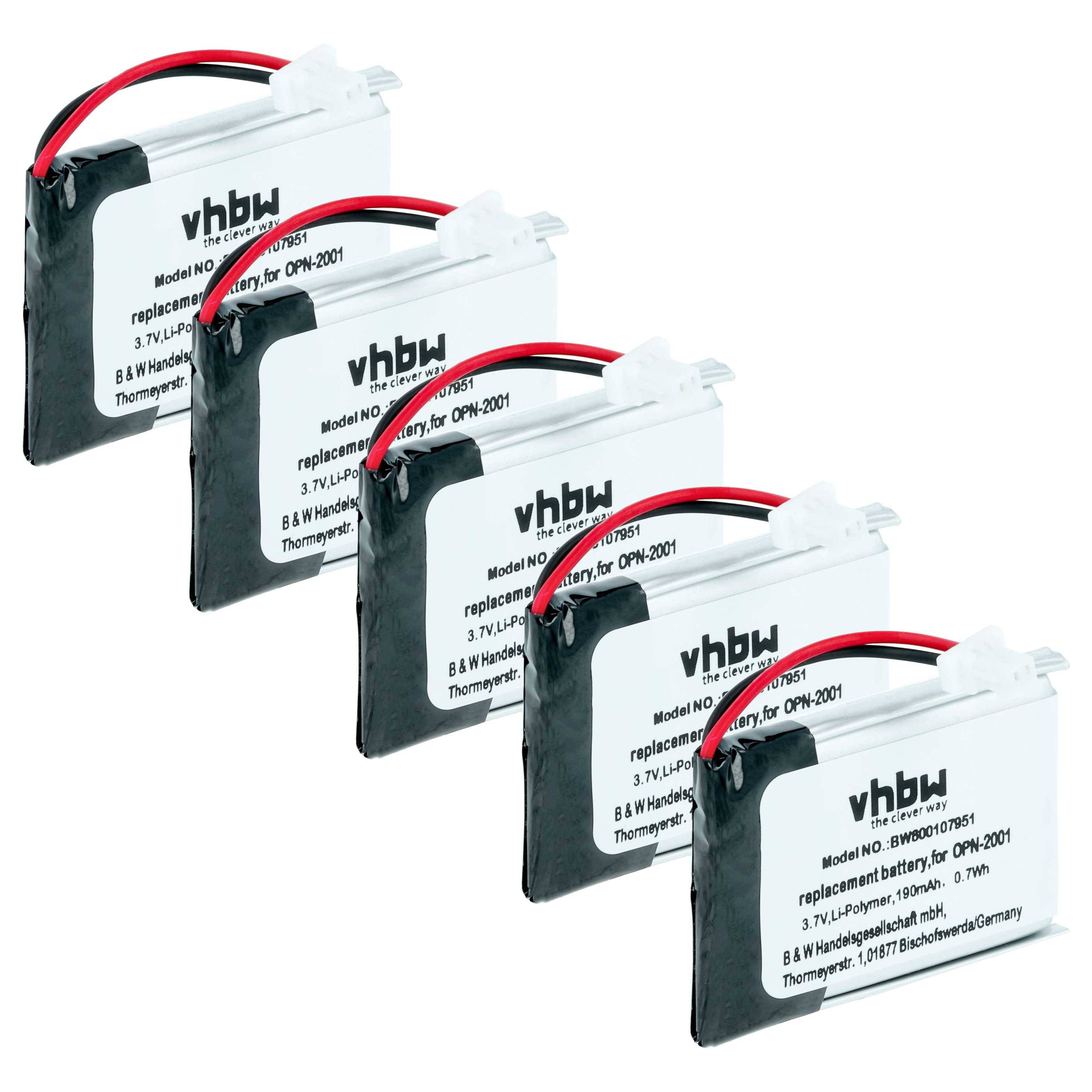 vhbw 5x Akku kompatibel mit Opticon OPN-2006 | Barcodescanner POS (190 mAh, 3,7 V, Li-Polymer)