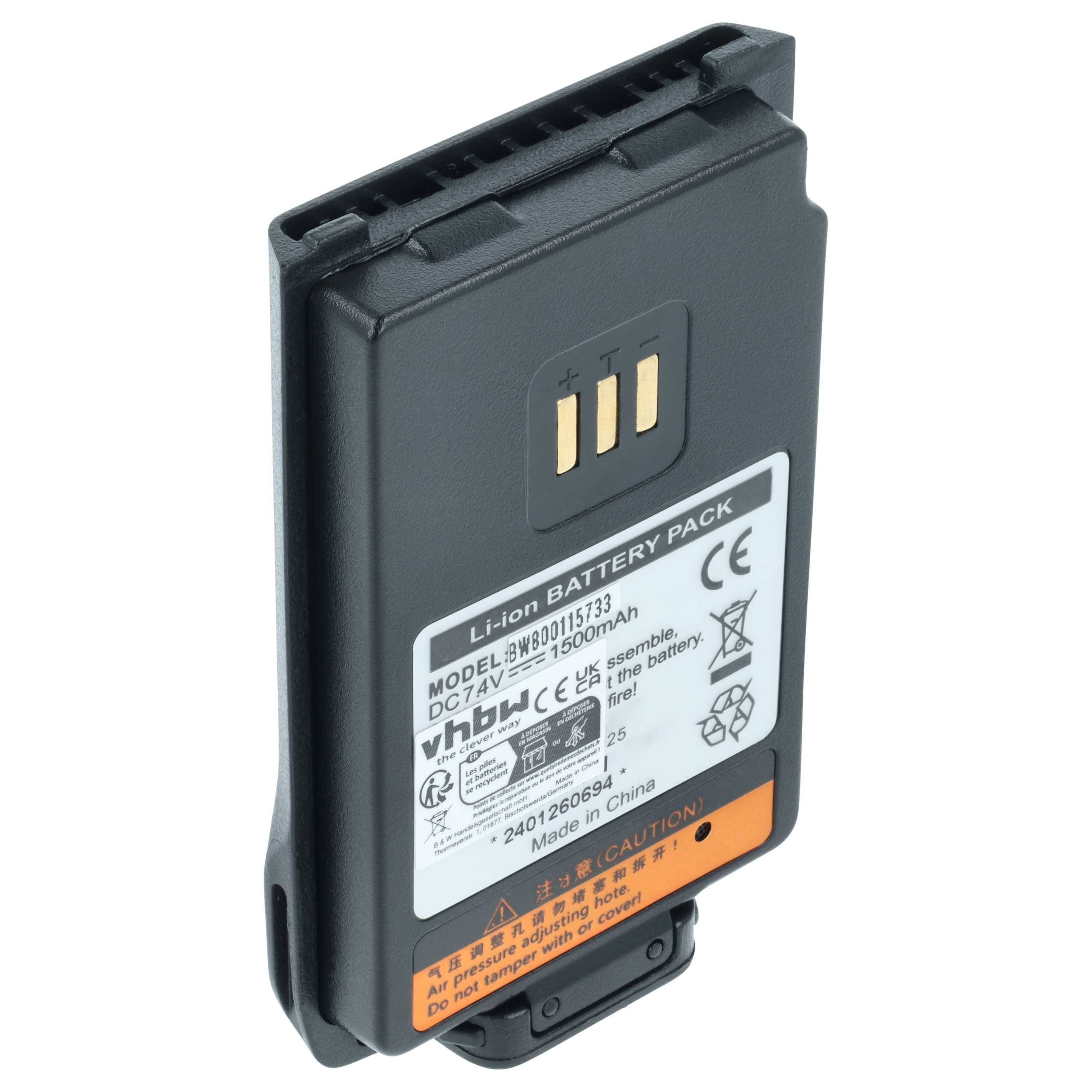 Ein Lithium-Ionen-Akkupack mit angezeigter Modellnummer, Kapazität und Spannungsdetails, zusammen mit Sicherheitssymbolen und Warnhinweisen.