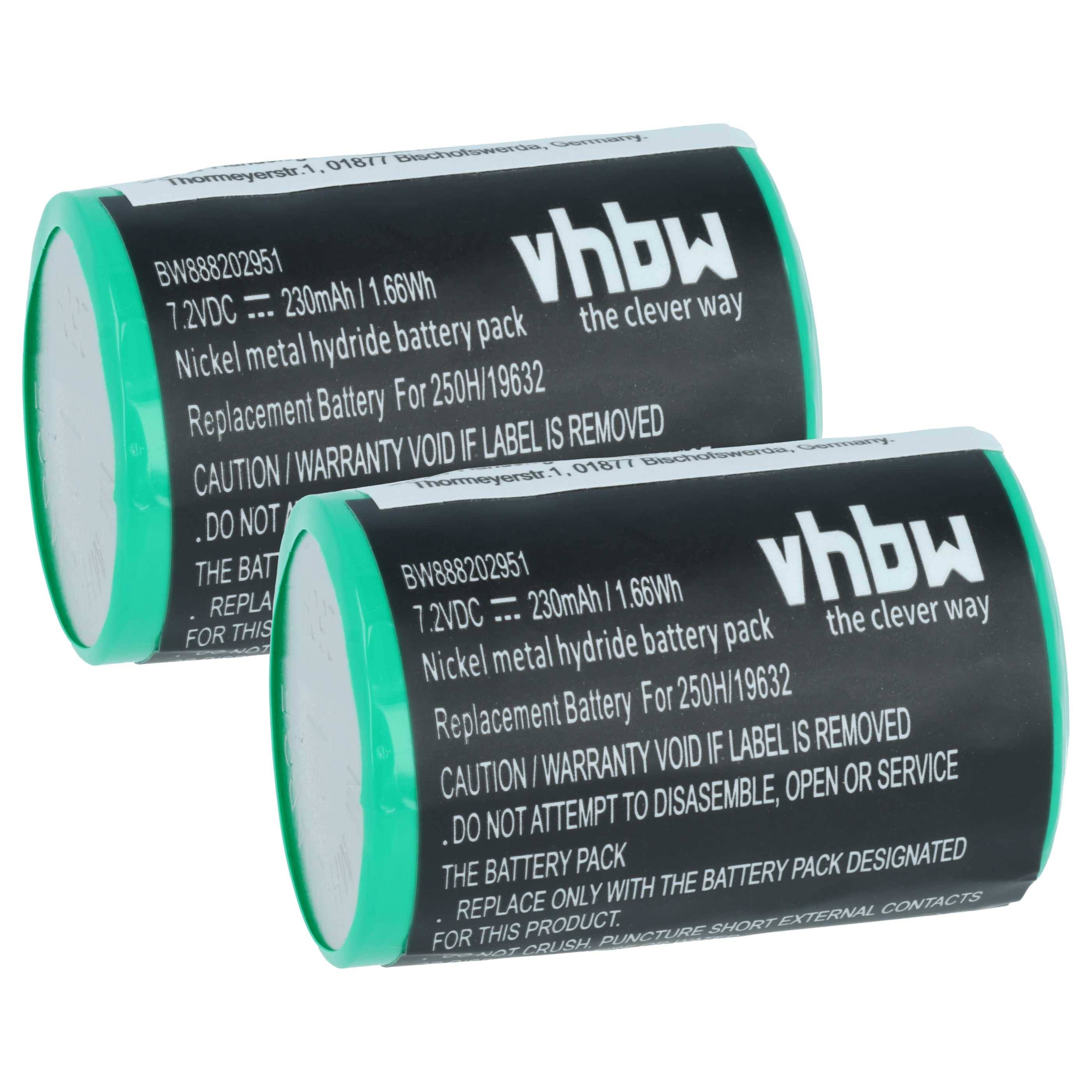 vhbw 2x Akku kompatibel mit Servox Speech, Digital XL, 19632, 14266, D45N7 Medizintechnik (230 mAh, 7,2 V, NiMH)