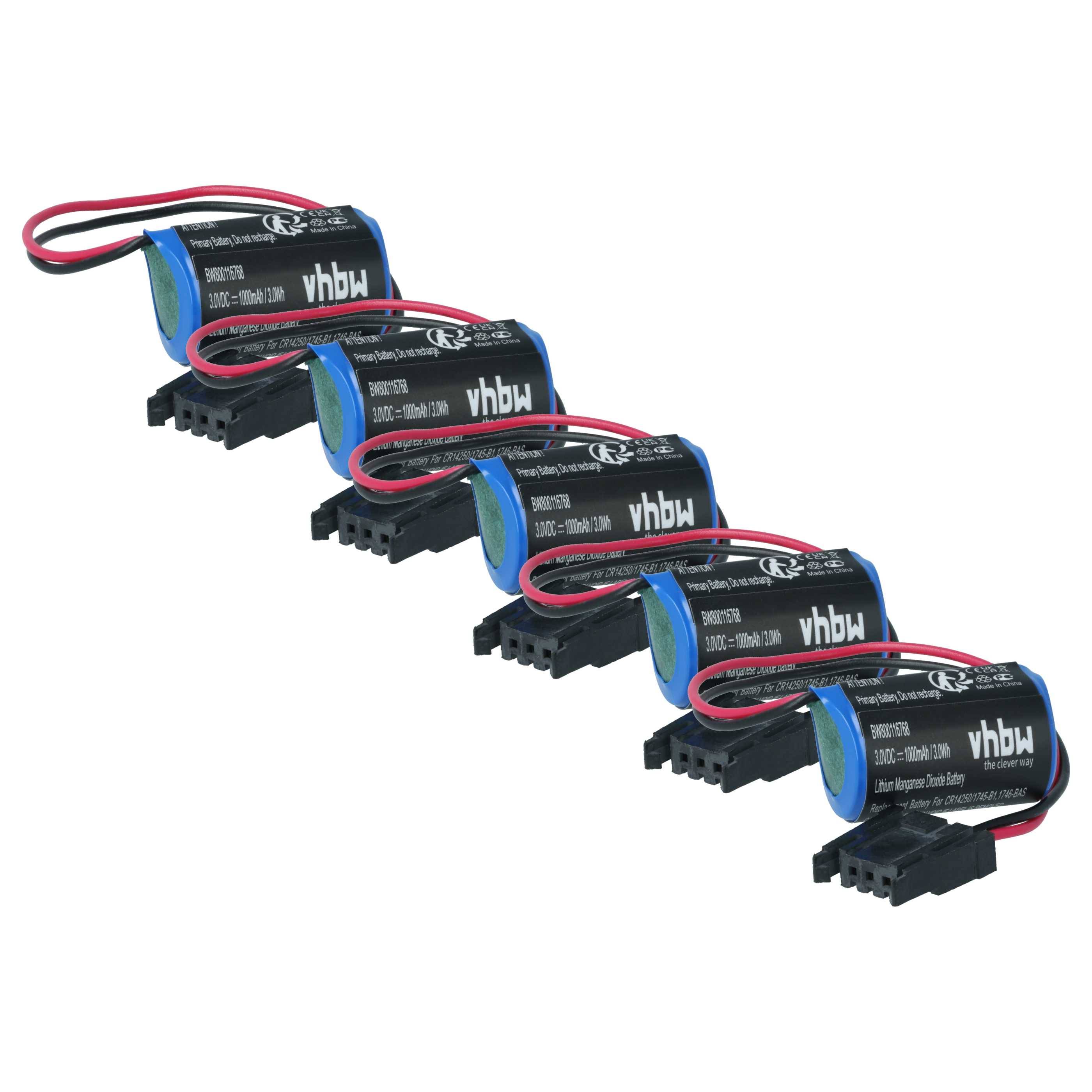 vhbw 5x Akku kompatibel mit Allen Bradley COMPACTLOGIX 1769-L23E-QBFC1B, 1769-L23E-QB1B Steuereinheit (1000 mAh, 3 V, Li-MnO2)
