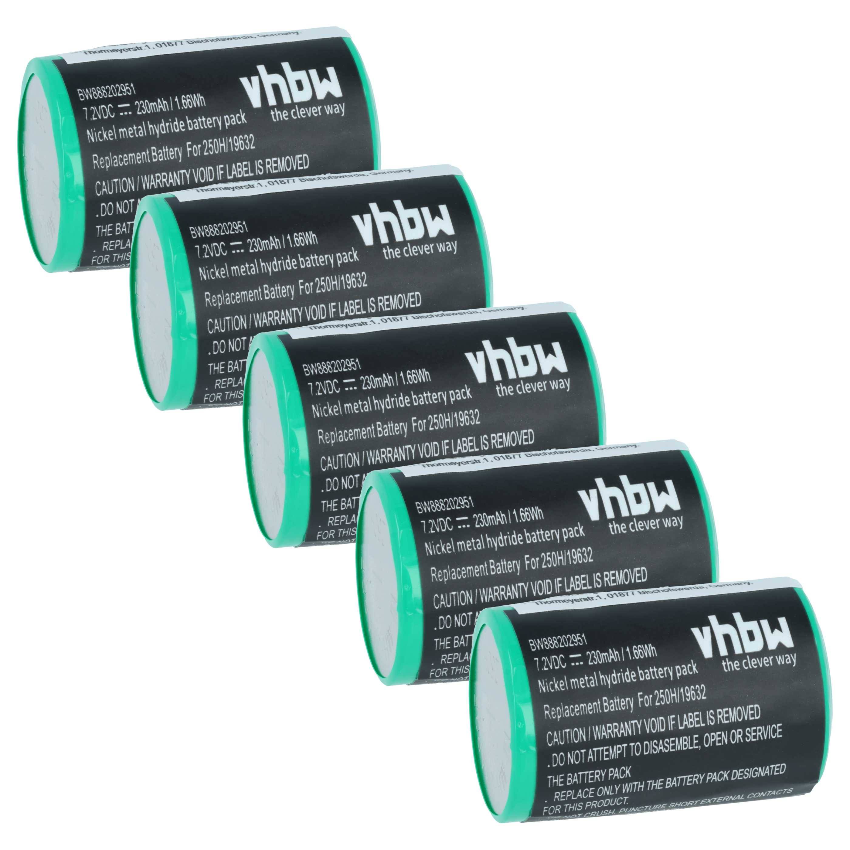vhbw 5x Akku kompatibel mit Servox Speech, Digital XL, 19632, 14266, D45N7 Medizintechnik (230 mAh, 7,2 V, NiMH)