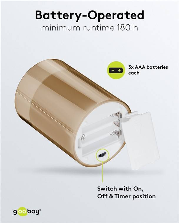 Goobay 3er-Set LED-Echtwachs-Kerzen im Glas, gold-transparent - mit Timerfunktion und 3D-Flammenkegel, batteriebetrieben