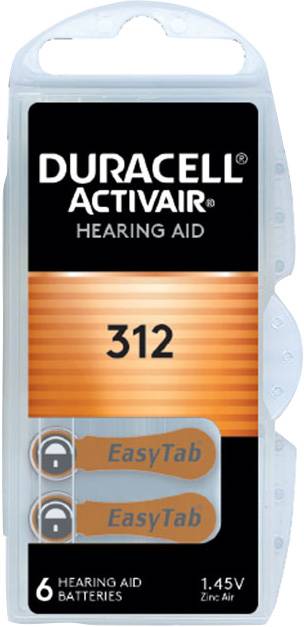 Duracell Batterie Zinc Air, 312, 1.45V Activair, Retail Blister (6-Pack)