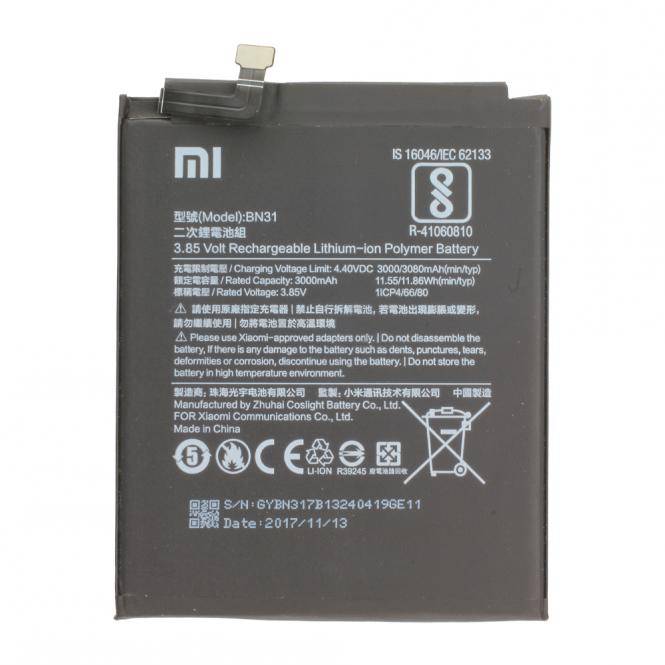 Ein Lithium-Ionen-Polymer-Akku für ein Xiaomi-Gerät, Modell BN31, mit einer Kapazität von 3000 mAh und Herstellungsdatum November 2017.