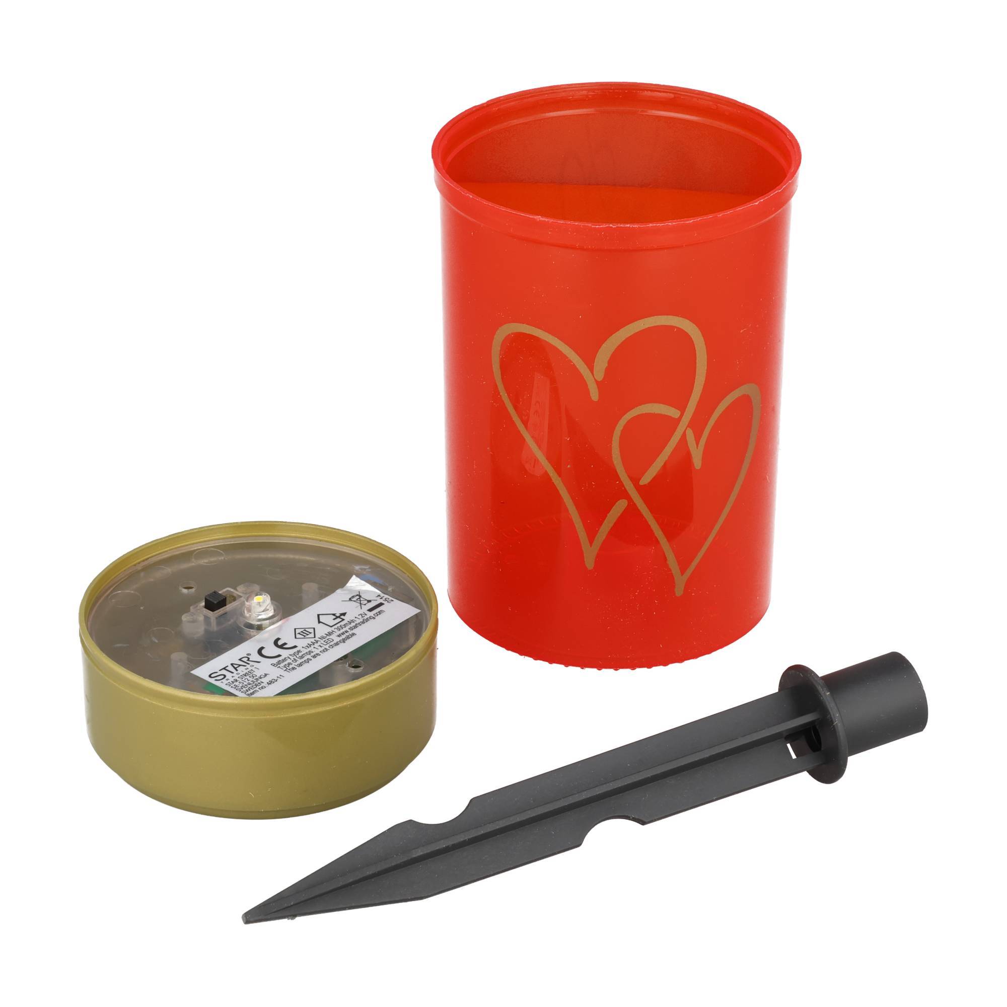 Solar LED-Grablicht Hearty rot – Warmweißes Grablicht mit Flackereffekt, mit Akku und Erdspieß