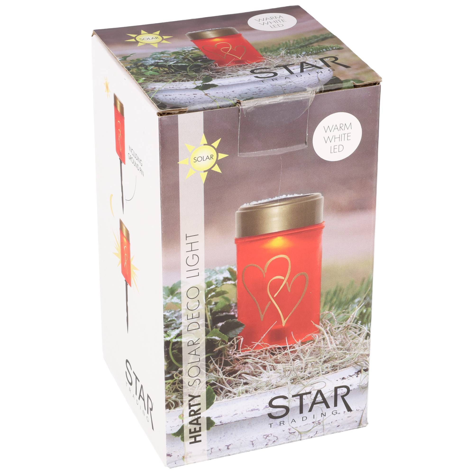 Solar LED-Grablicht Hearty rot – Warmweißes Grablicht mit Flackereffekt, mit Akku und Erdspieß
