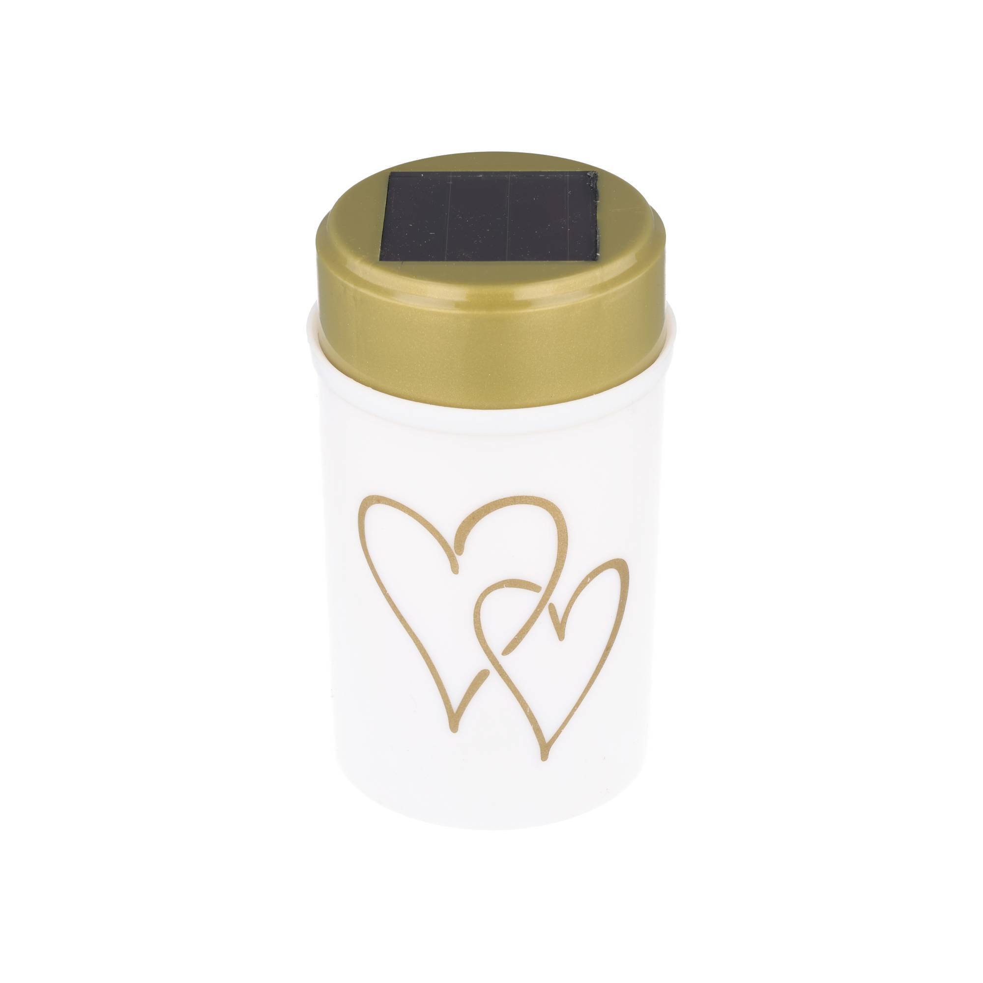 Solar-LED-Grablicht Hearty weiß – Warmweißes Grablicht mit Flackereffekt, mit Akku und Erdspieß