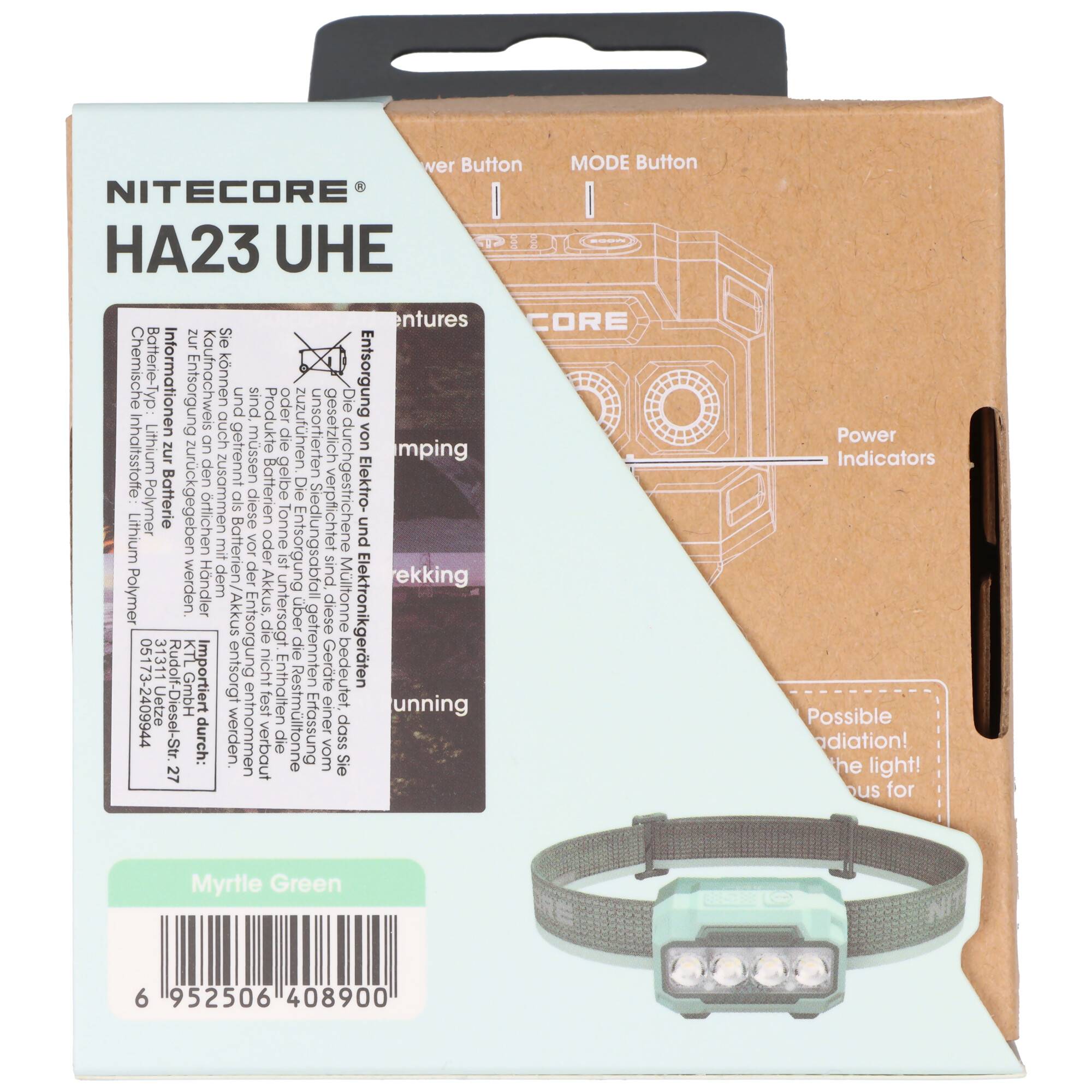 Nitecore HA23 UHE LED-Stirnlampe, 600 Lumen, 132 Meter Leuchtweite, 4 Lichtquellen und 2 Energieoptionen grün