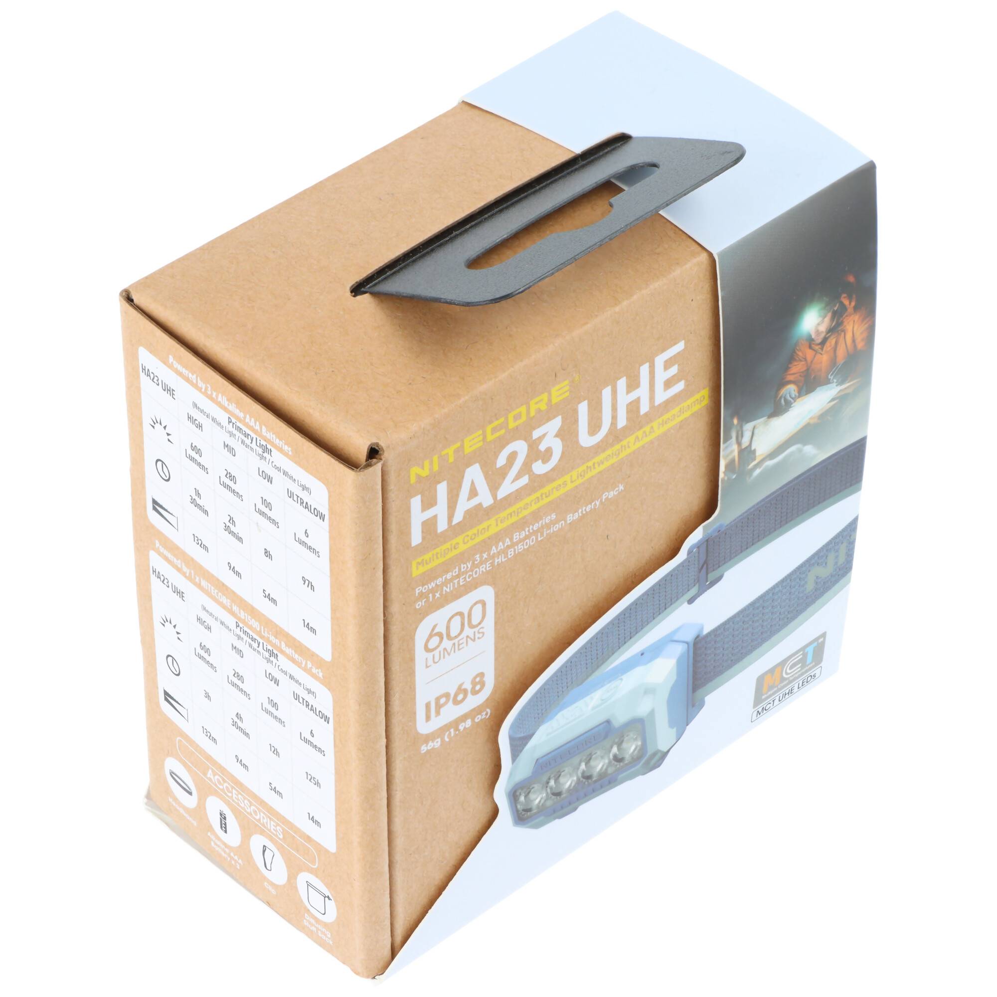 Nitecore HA23 UHE LED-Stirnlampe, 600 Lumen, 132 Meter Leuchtweite, 4 Lichtquellen und 2 Energieoptionen blau