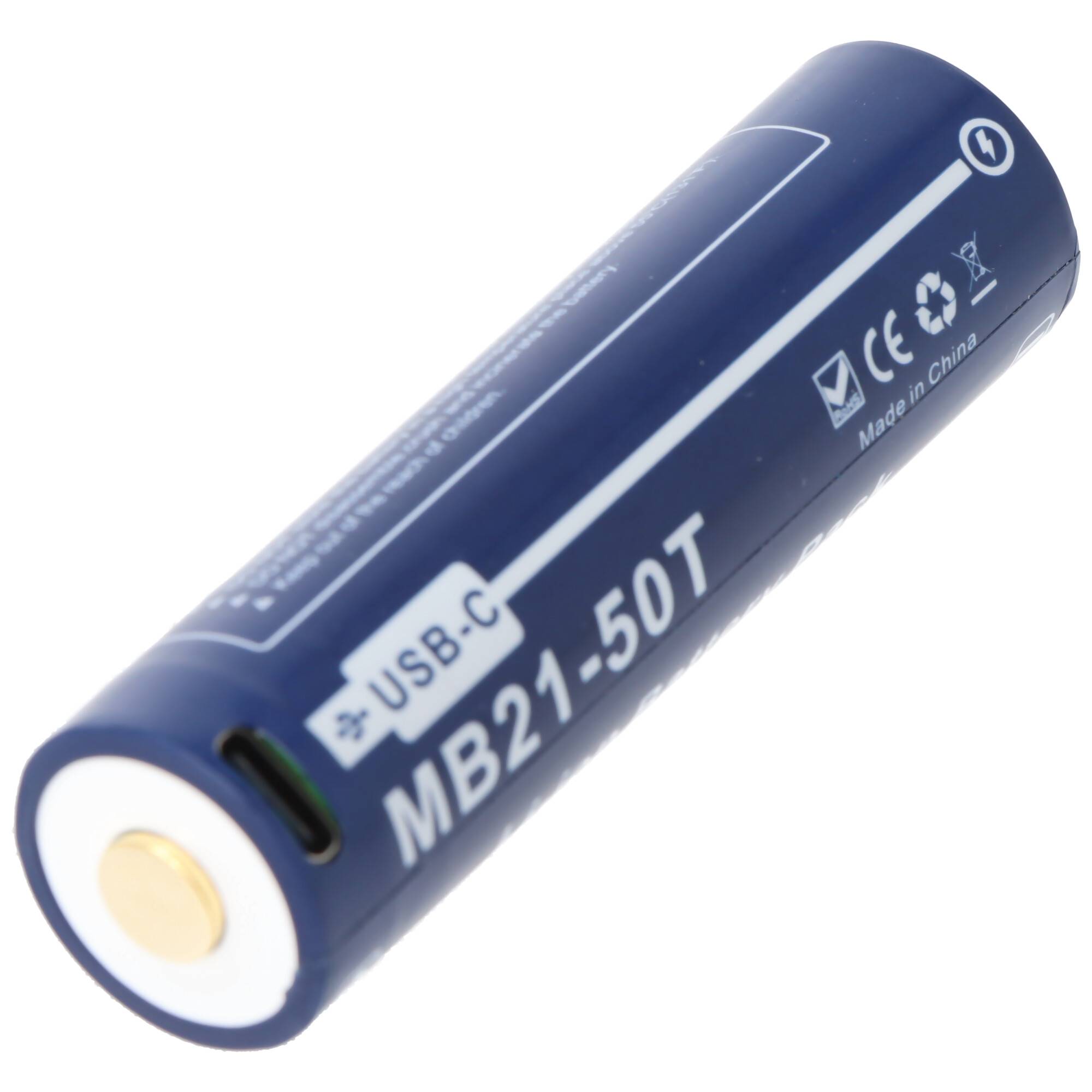 21700 Li-ion Akku 5000mAh, 21750, USB-C, max. Entladestrom 25A, 76,8 x 21,2mm