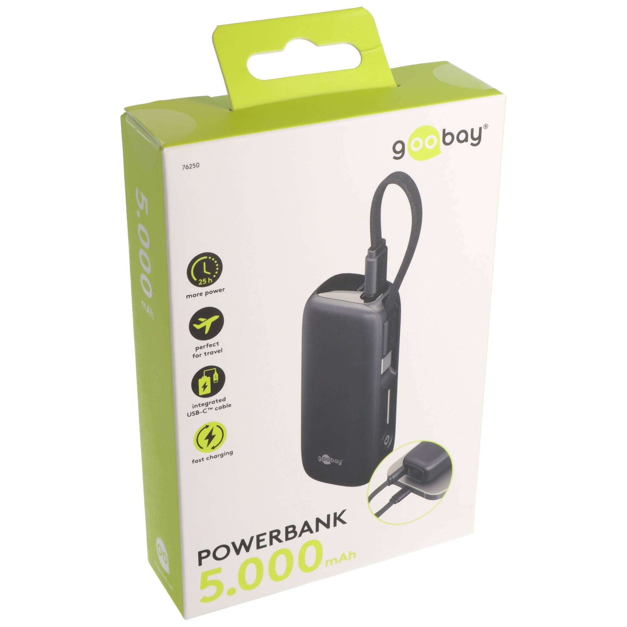 Goobay Powerbank 20.000 mAh mit integriertem USB-C™-Kabel