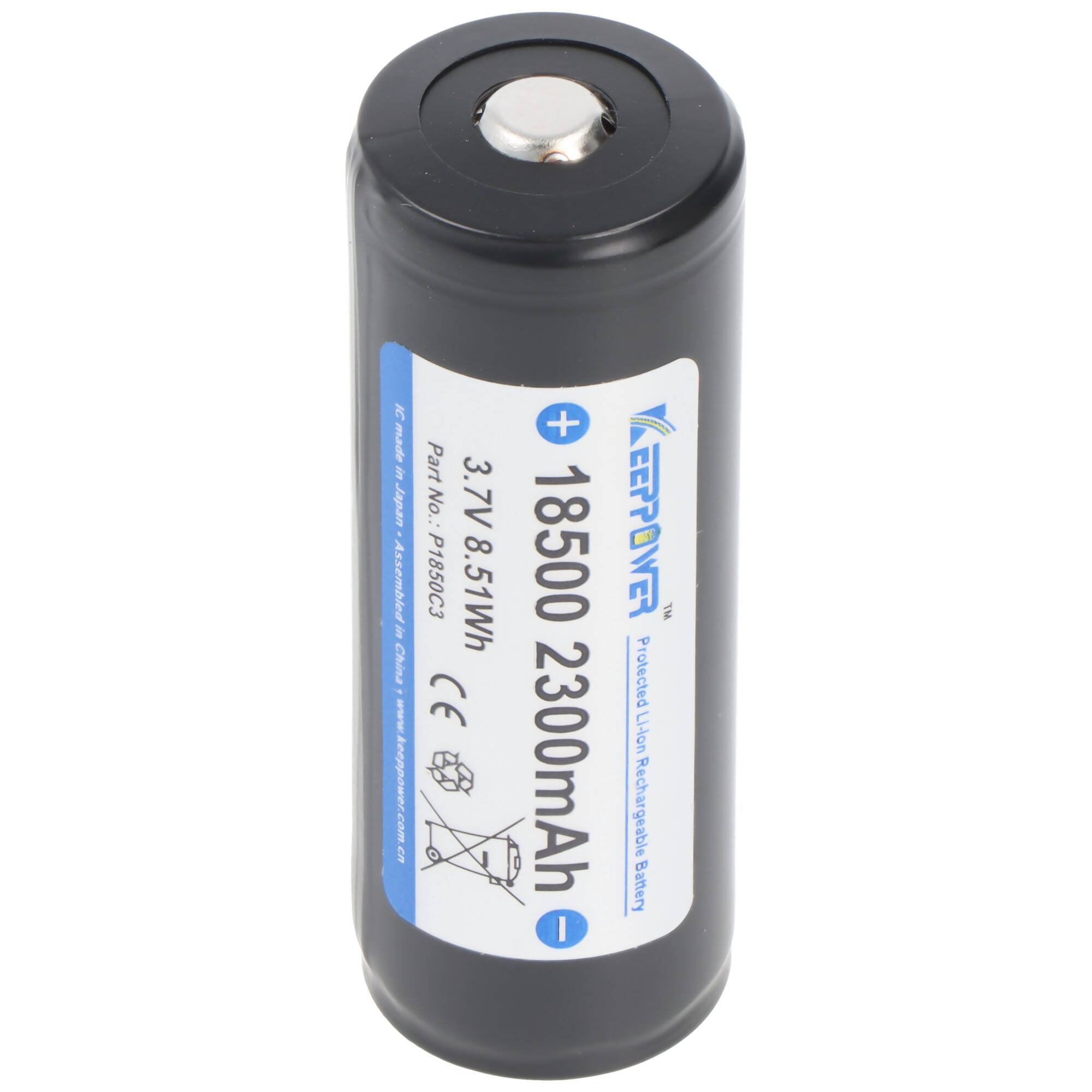 Li-ion Akku 18500 mit 2300mAh 3,6V - 3,7V, 52,5x18,3mm, integrierte Schutzelektronik P1850C3