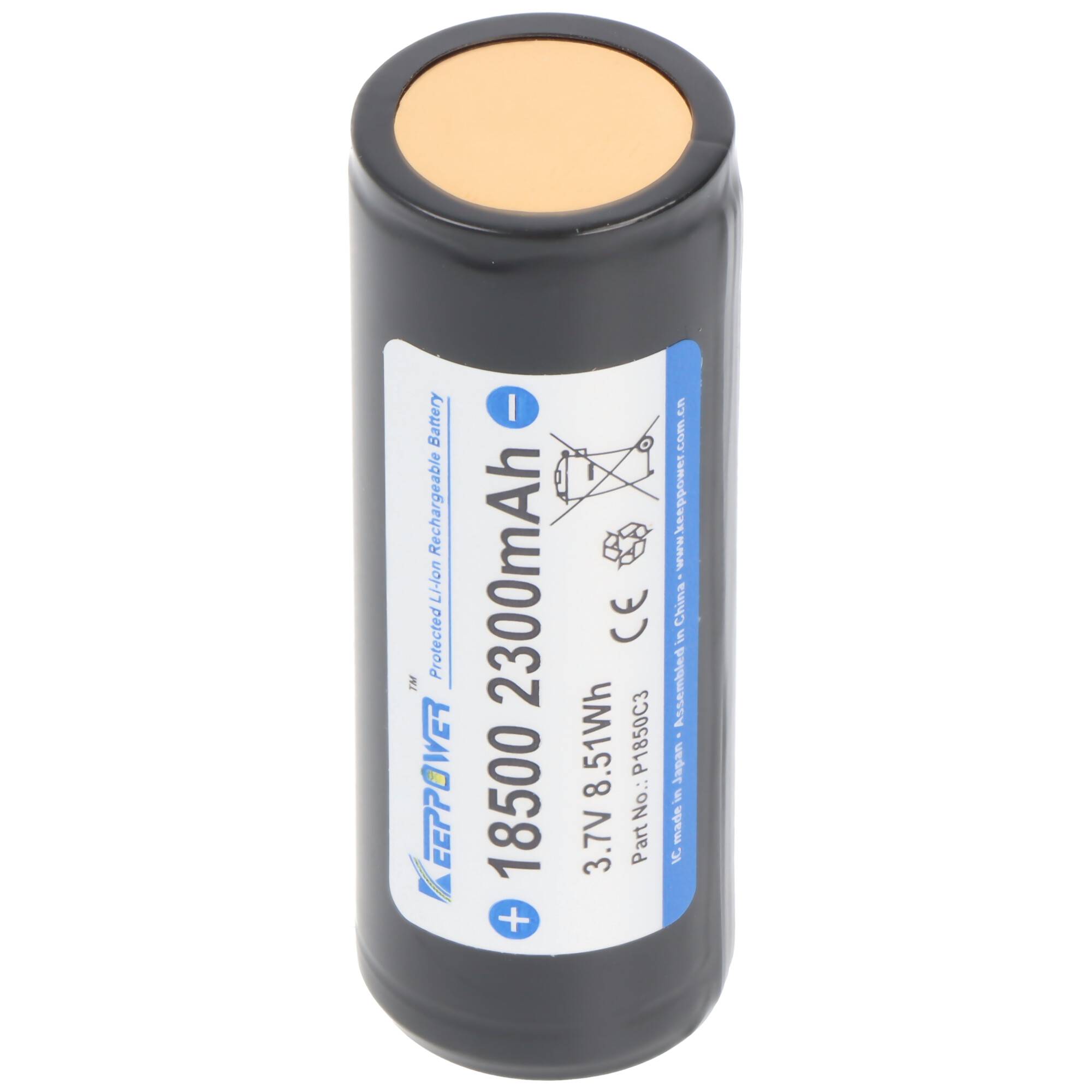 Li-ion Akku 18500 mit 2300mAh 3,6V - 3,7V, 52,5x18,3mm, integrierte Schutzelektronik P1850C3