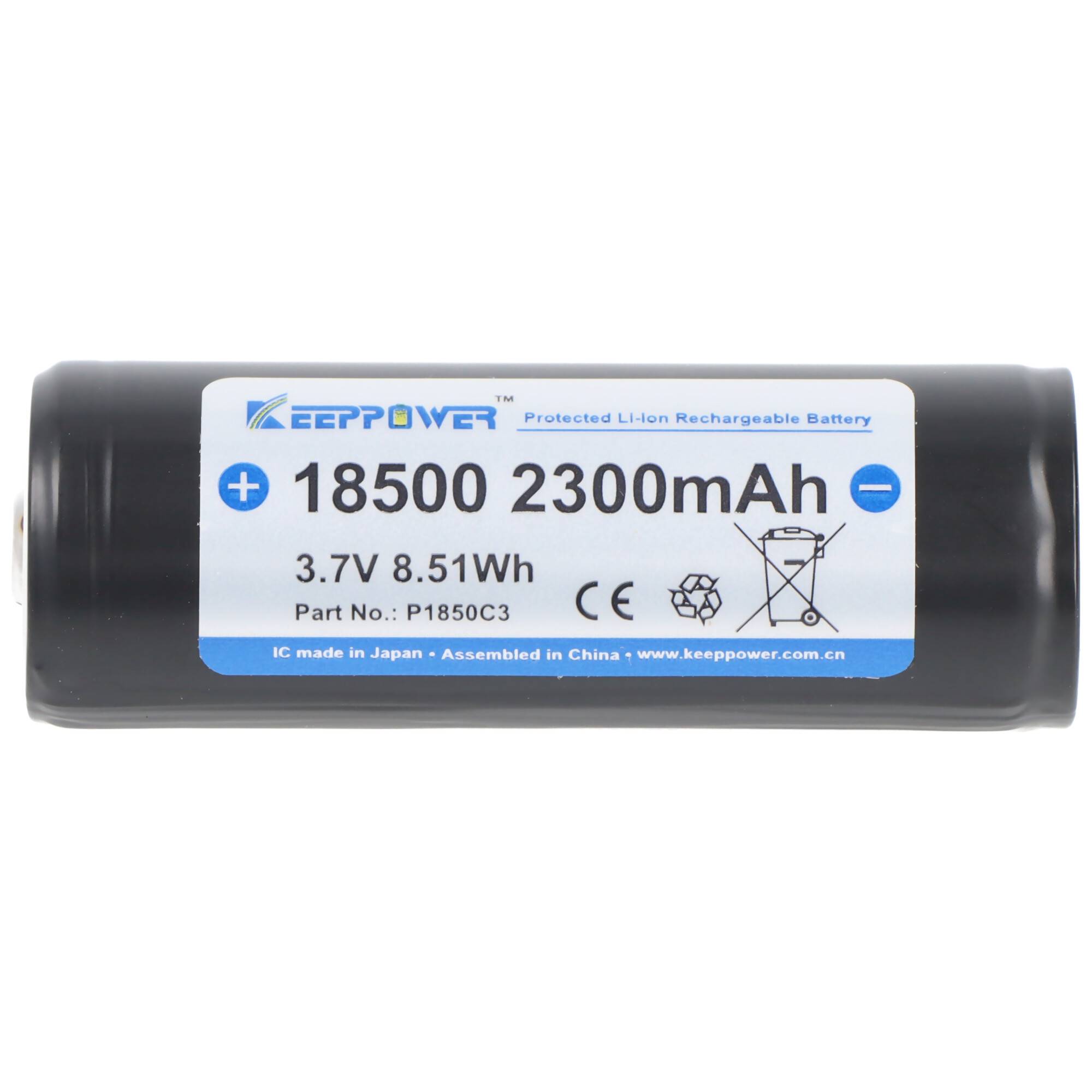 Li-ion Akku 18500 mit 2300mAh 3,6V - 3,7V, 52,5x18,3mm, integrierte Schutzelektronik P1850C3