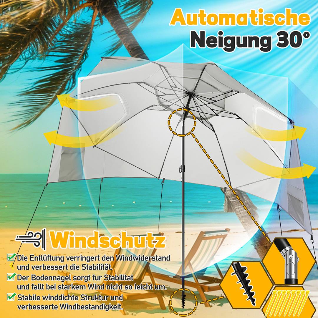 Ein Strandschirm mit Funktionen wie 
