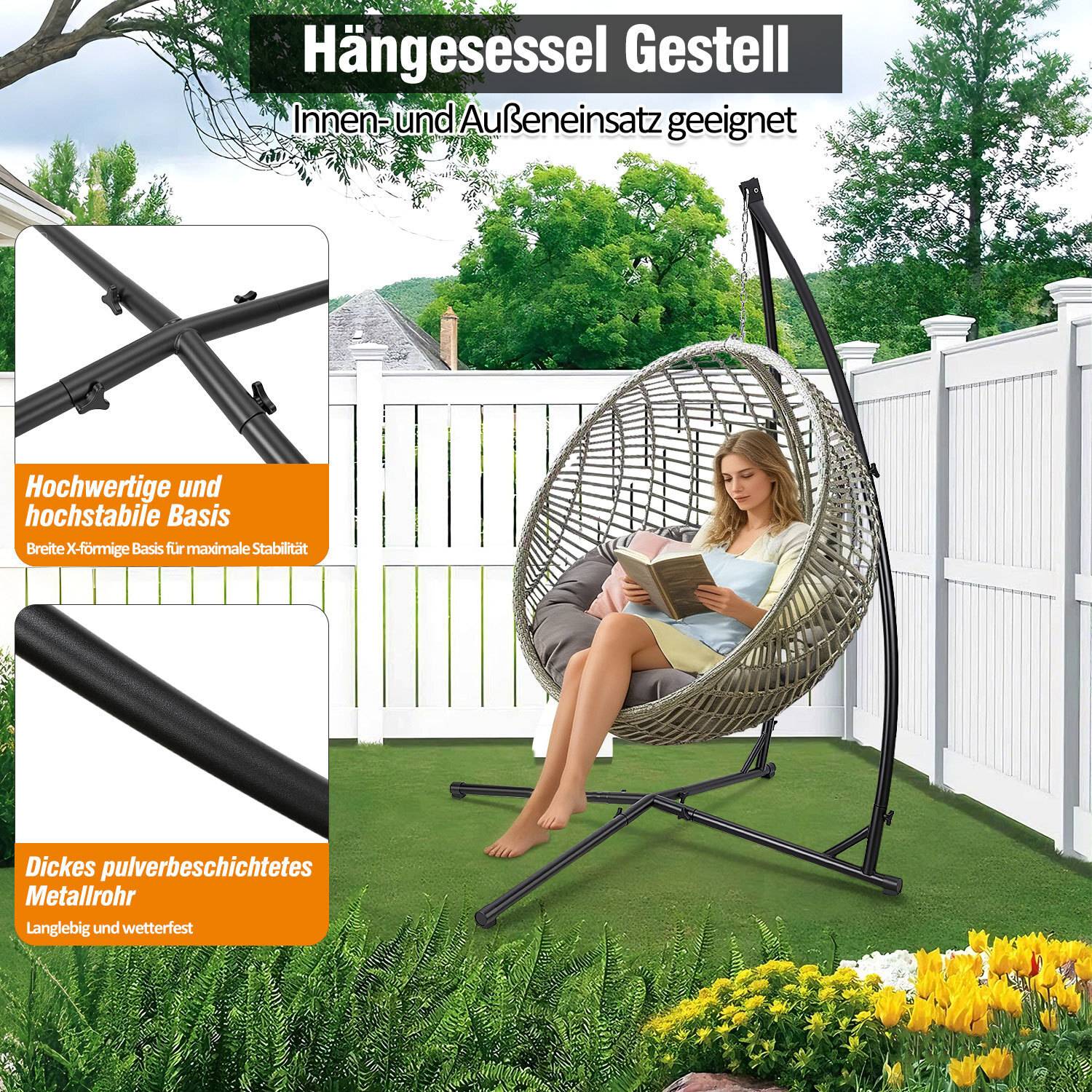 Freistehendes Hängesesselgestell, Hängesessel Gestell Hängesitzständer, Hängestuhl Gestell, Outdoor & Indoor, max. 150kg belastbar Hängestuhlges